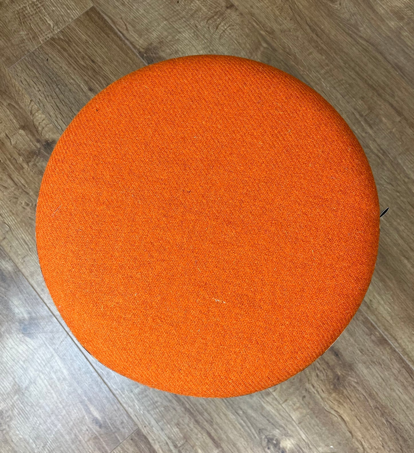 Puffin Scene and Orange Harris Tweed Footstool with Dark Varnished Wooden Legs