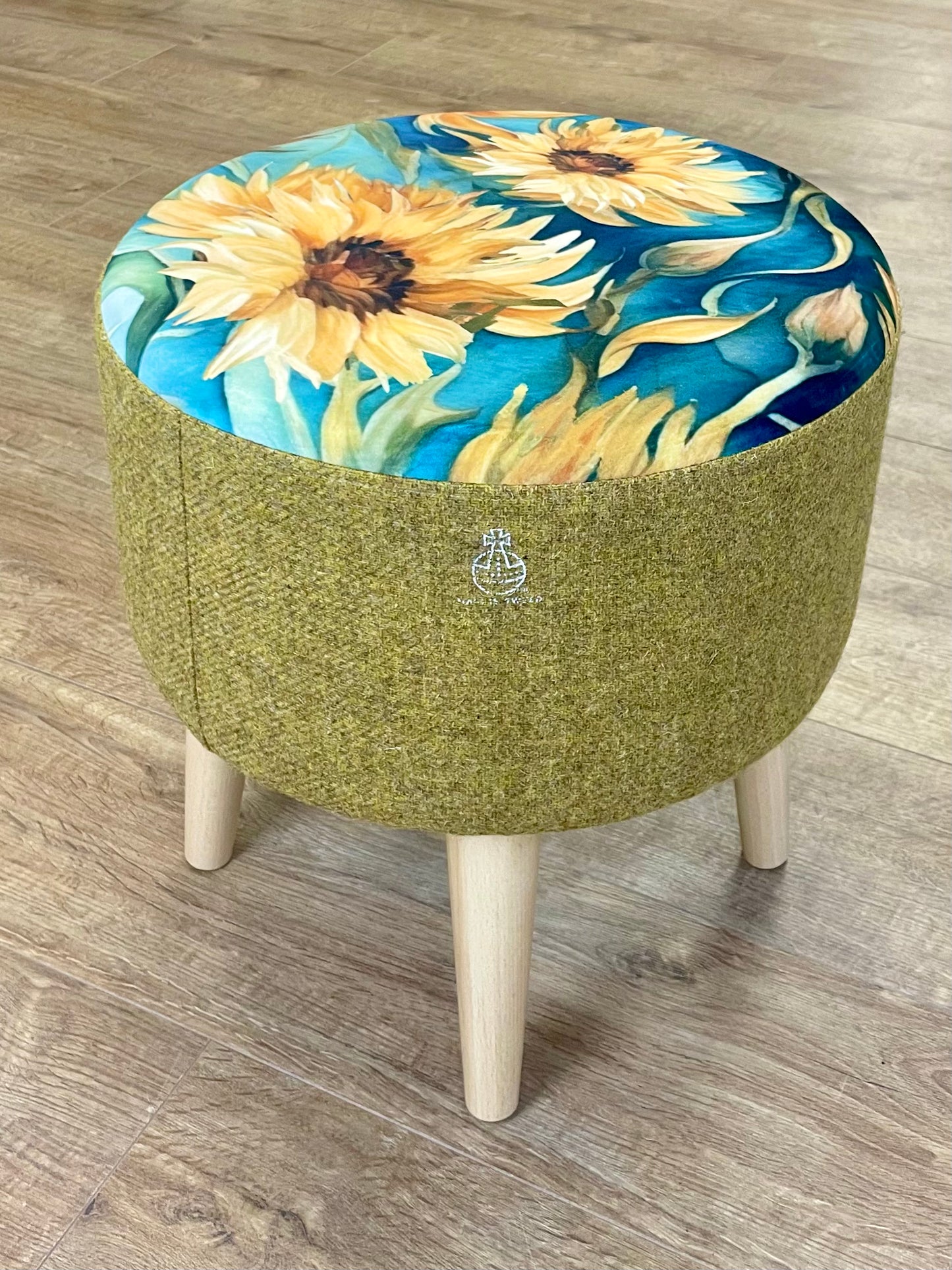 Sunflower Velvet and Mustard Harris Tweed Footstool