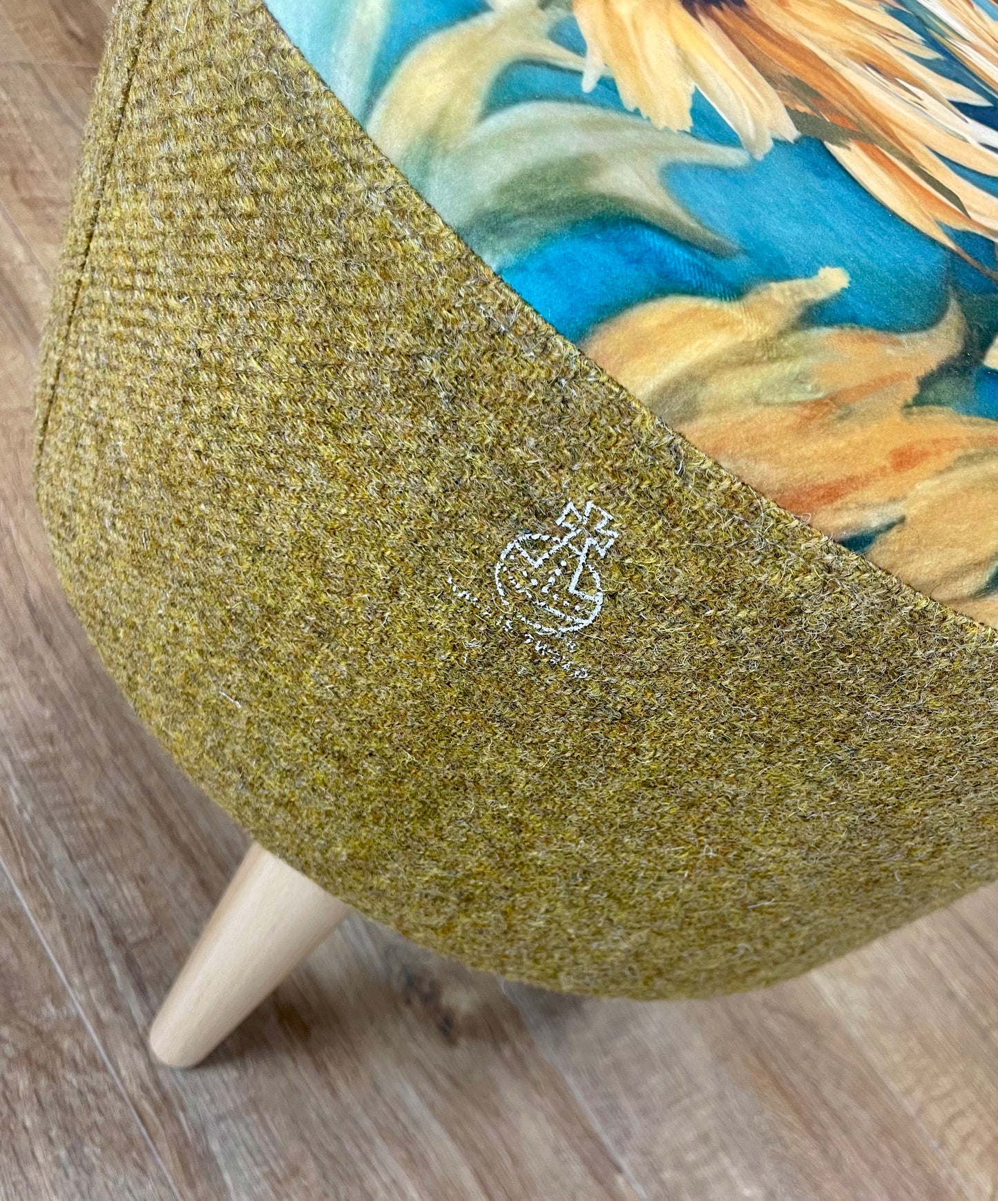 Sunflower Velvet and Mustard Harris Tweed Footstool