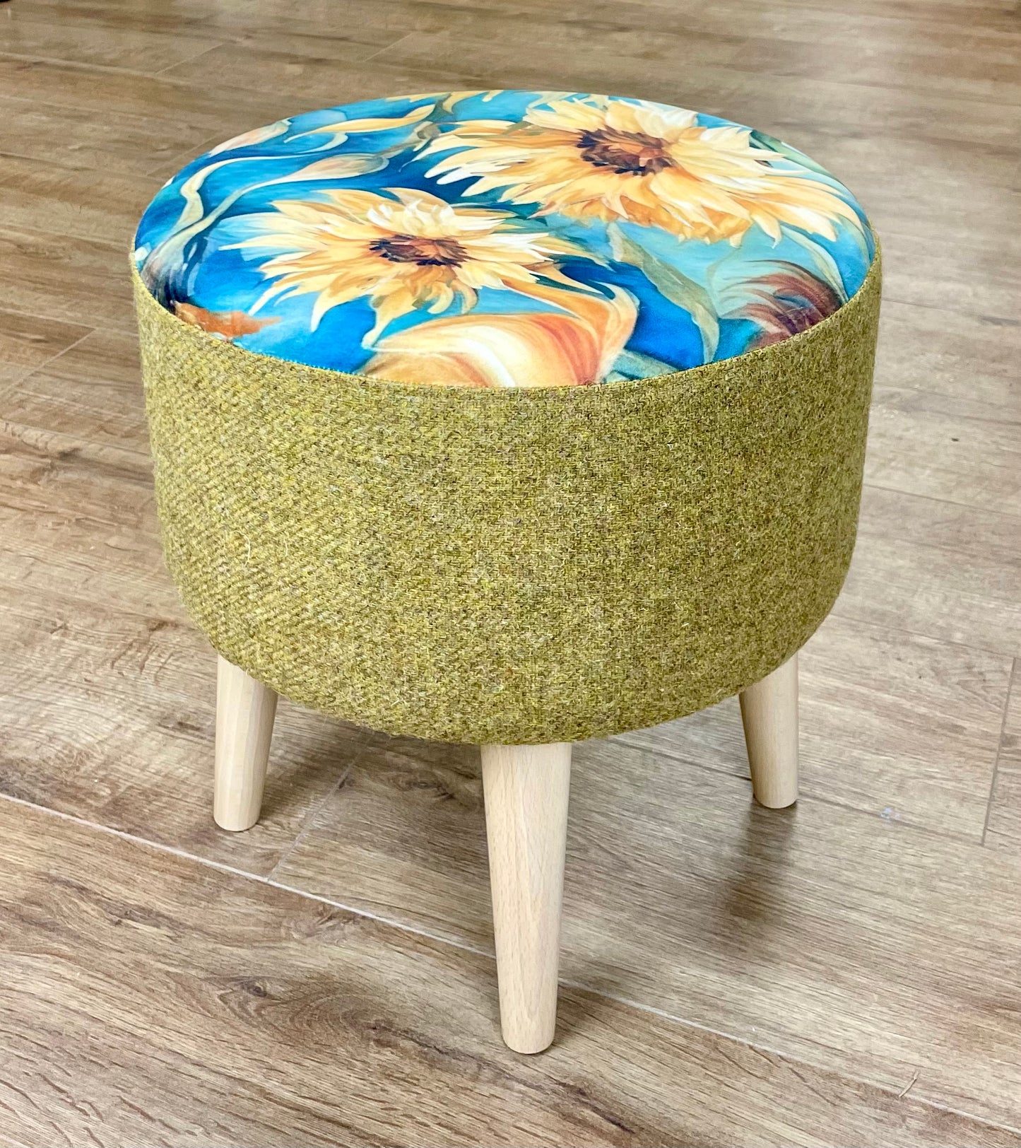 Sunflower Velvet and Mustard Harris Tweed Footstool