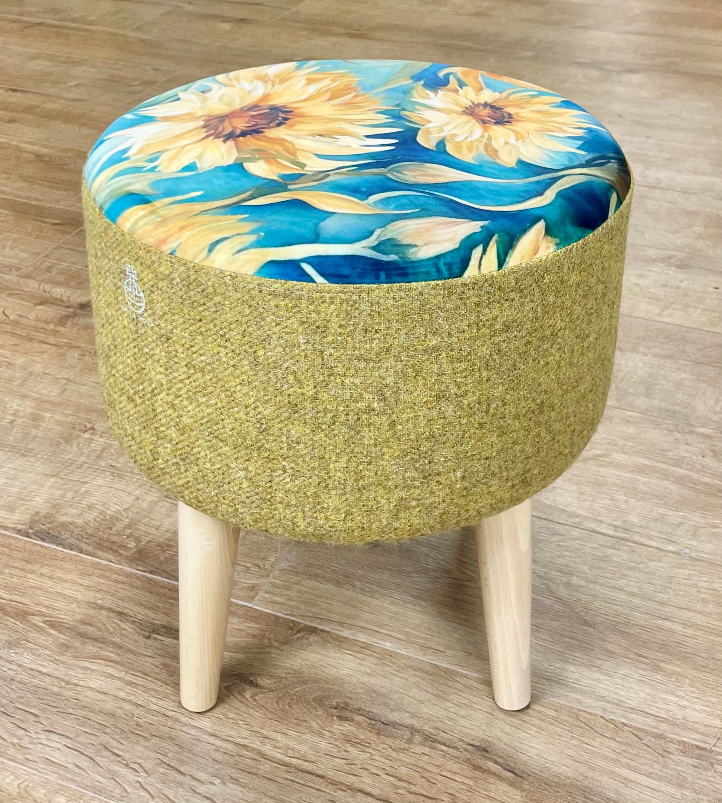 Sunflower Velvet and Mustard Harris Tweed Footstool