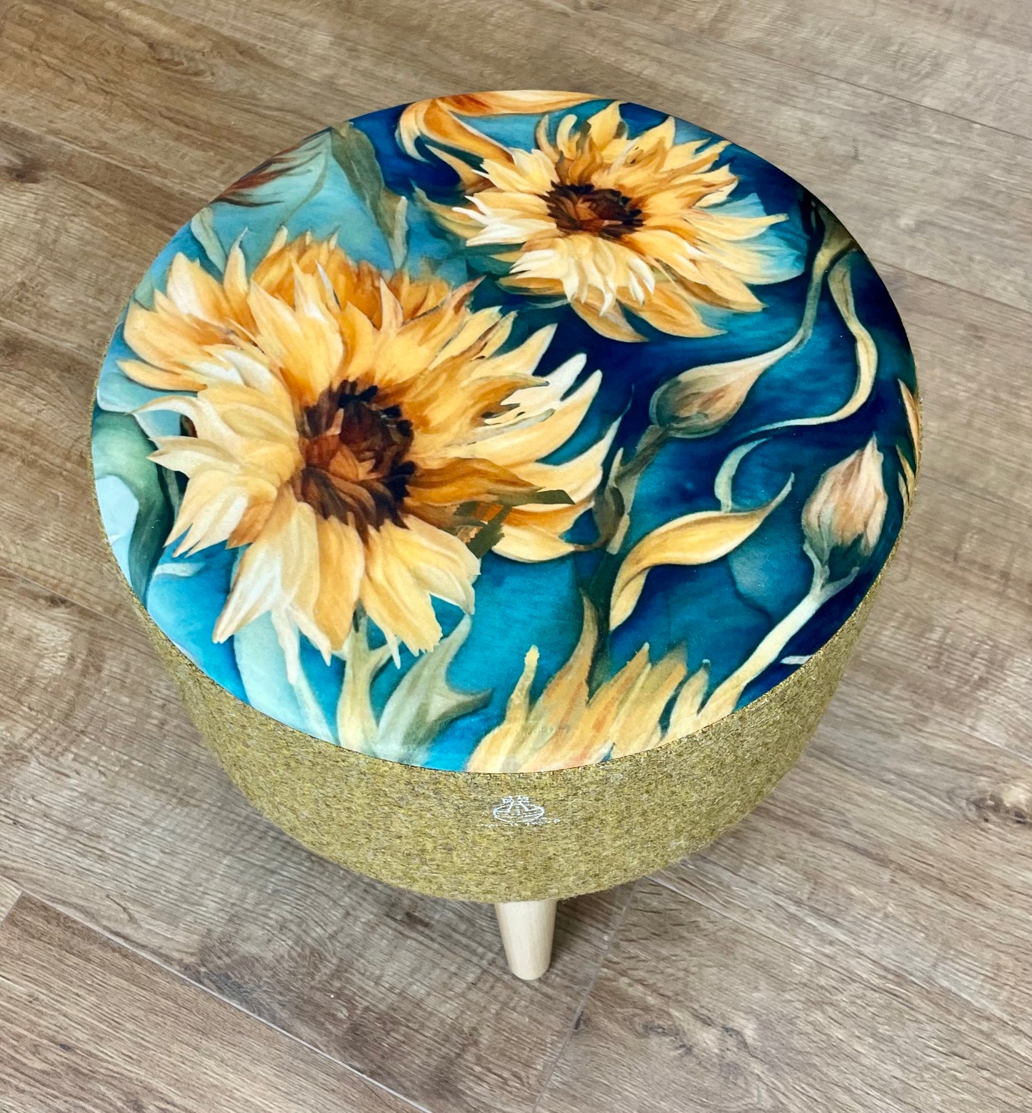 Sunflower Velvet and Mustard Harris Tweed Footstool