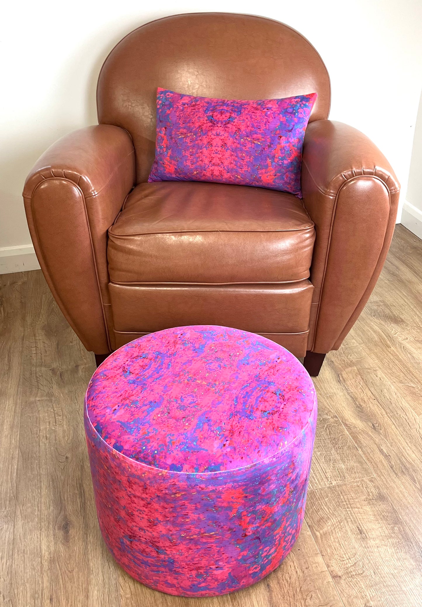 Pink Explosion Velvet Floating Footstool