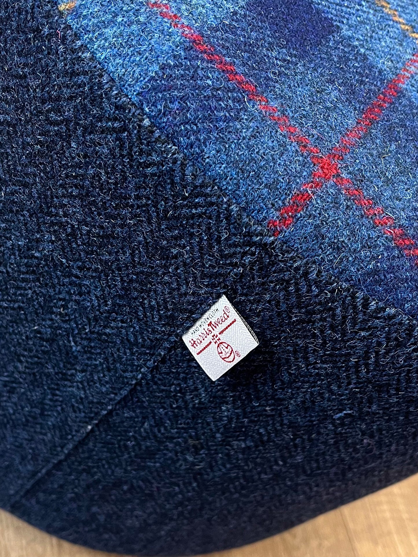 Blue Tartan and Herringbone Harris Tweed Floating Footstool