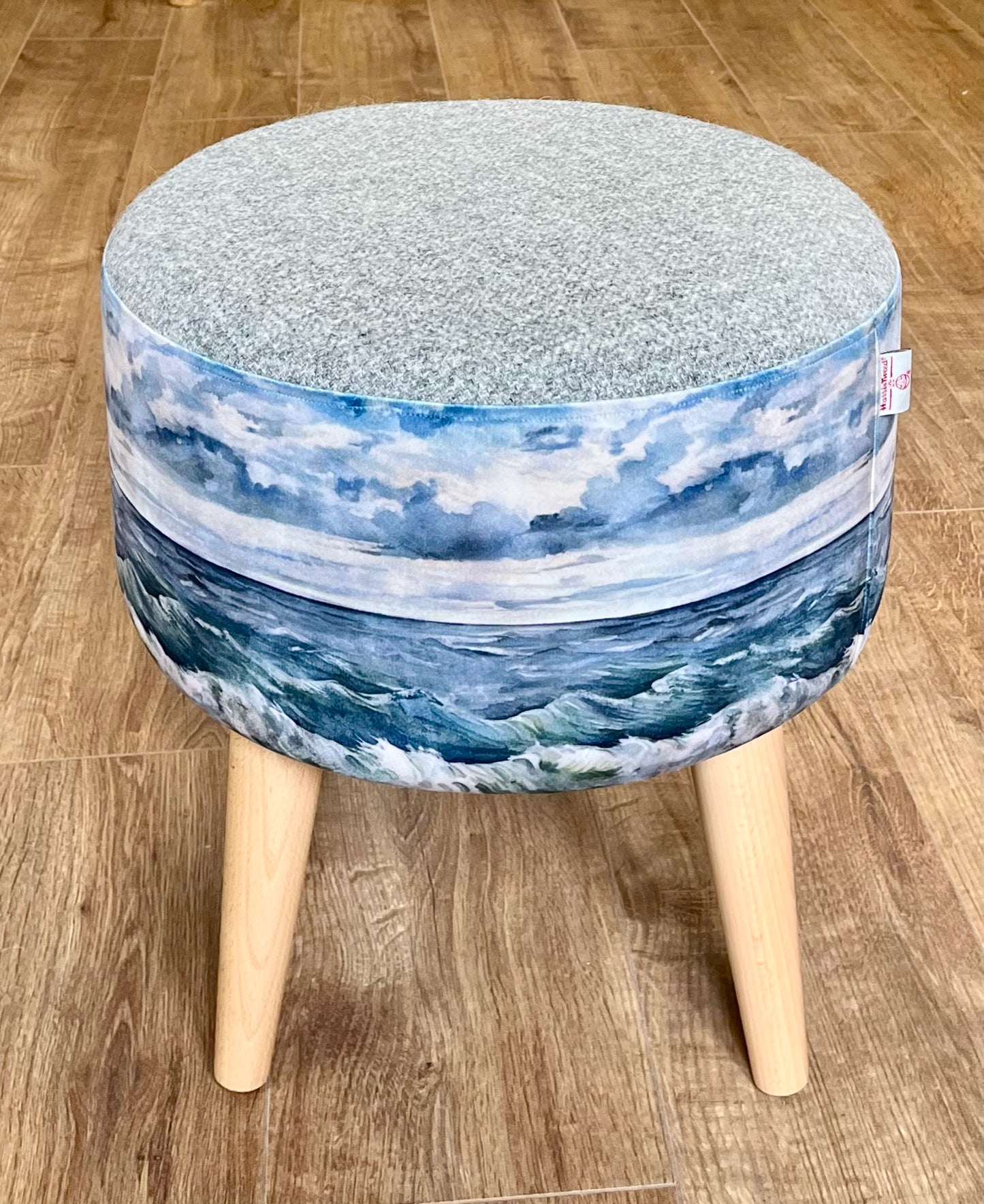 Sheigra Sea Velvet and Grey Harris Tweed Footstool