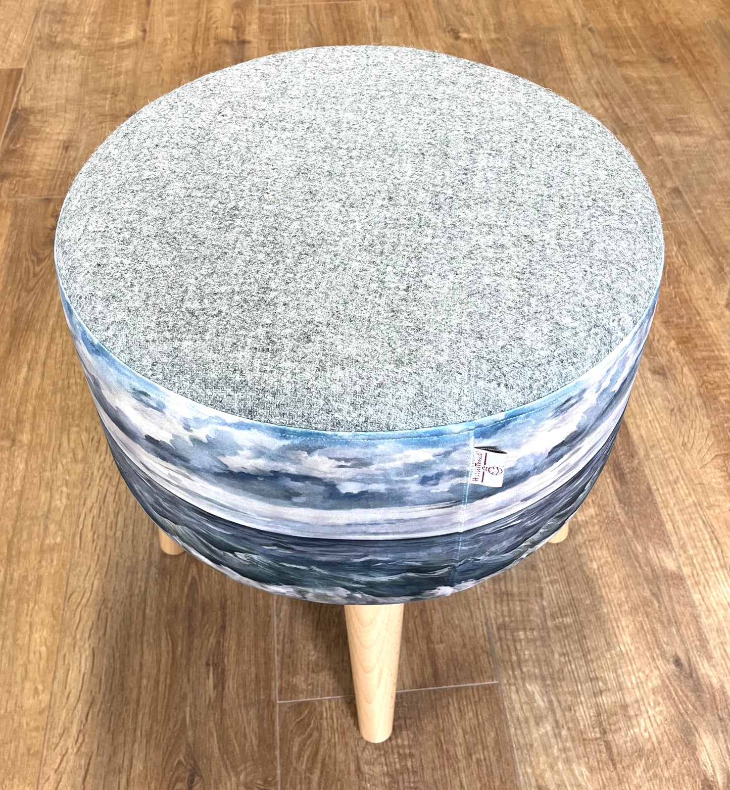 Sheigra Sea Velvet and Grey Harris Tweed Footstool