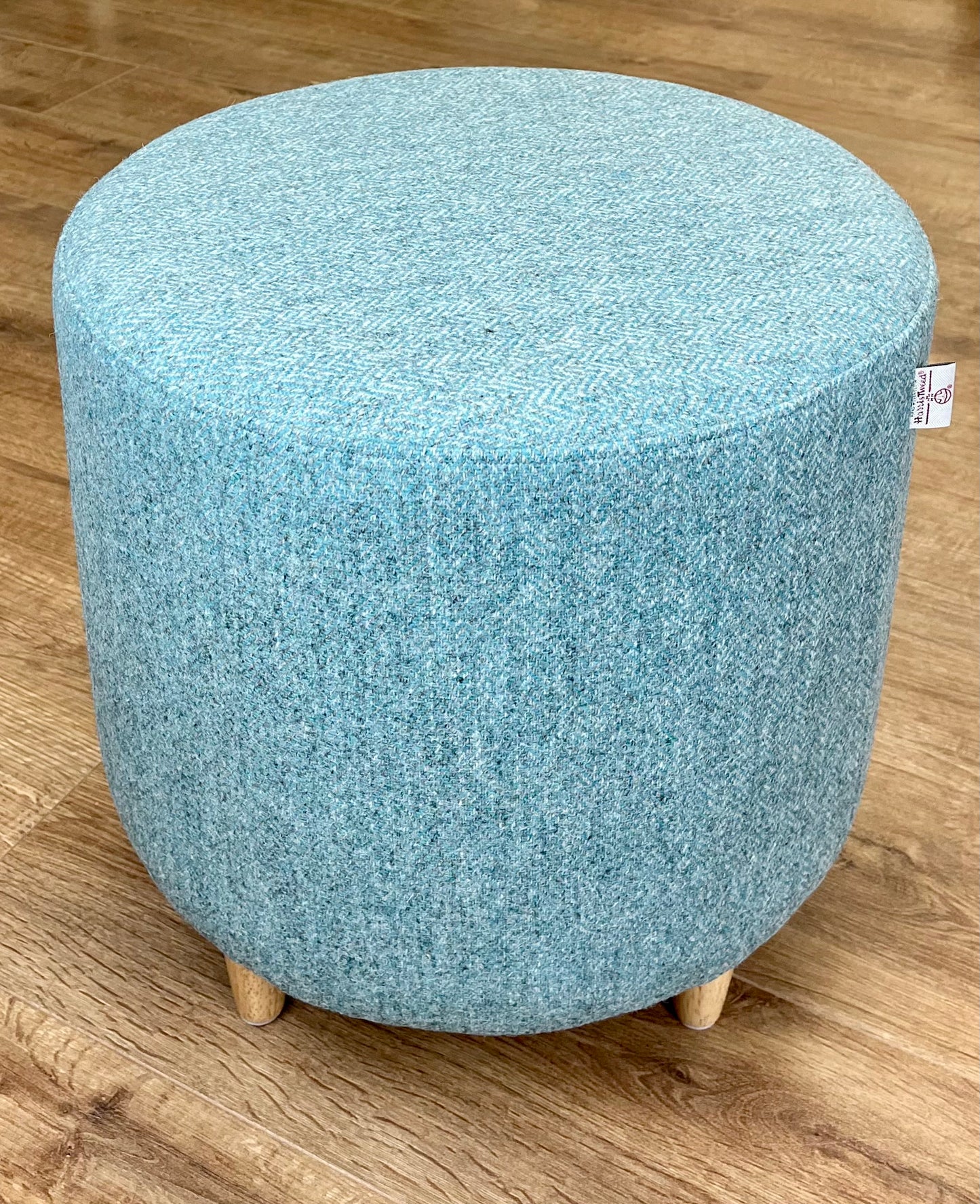 Light Blue & Grey Herringbone Harris Tweed Chunky Footstool