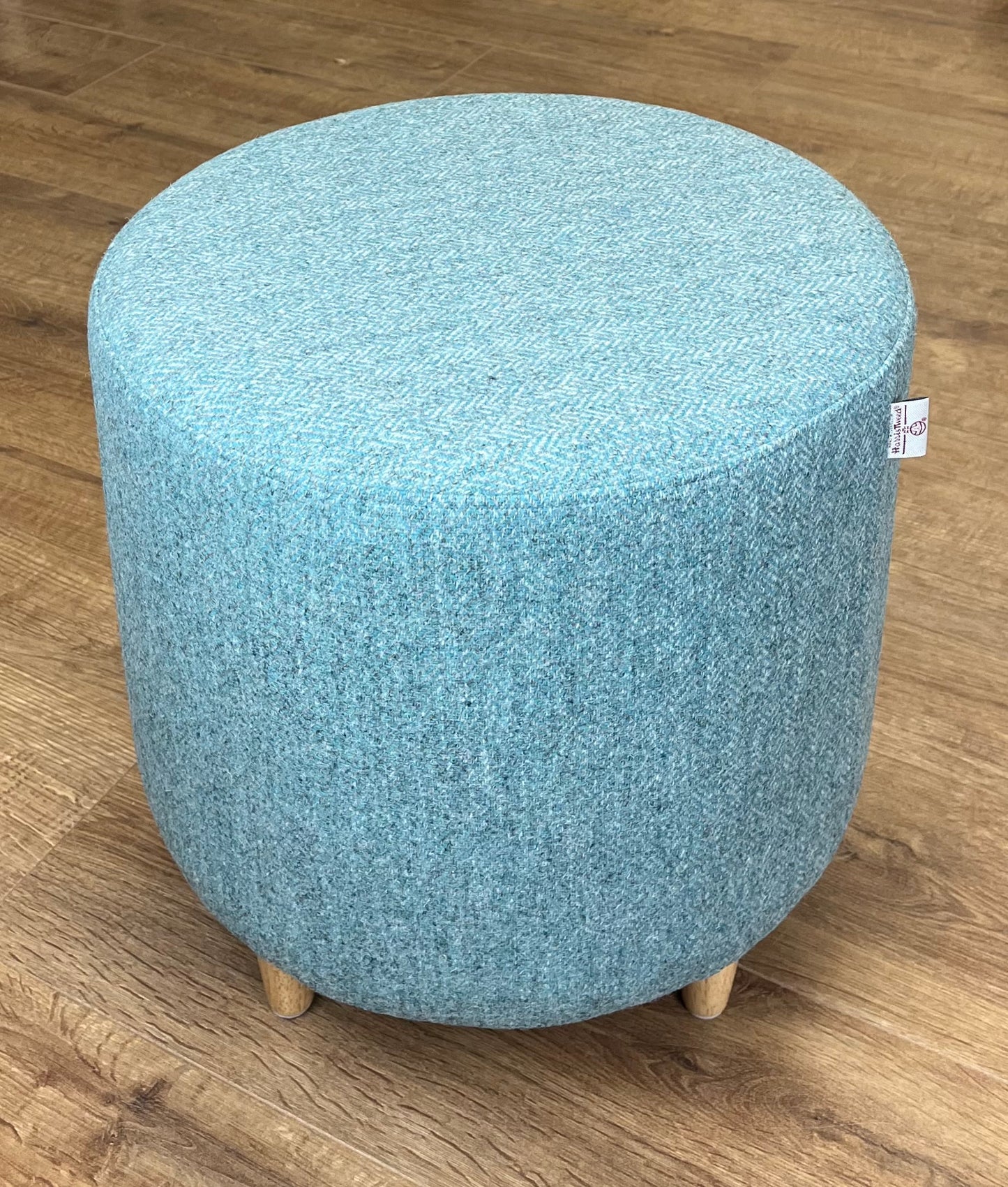 Light Blue & Grey Herringbone Harris Tweed Chunky Footstool