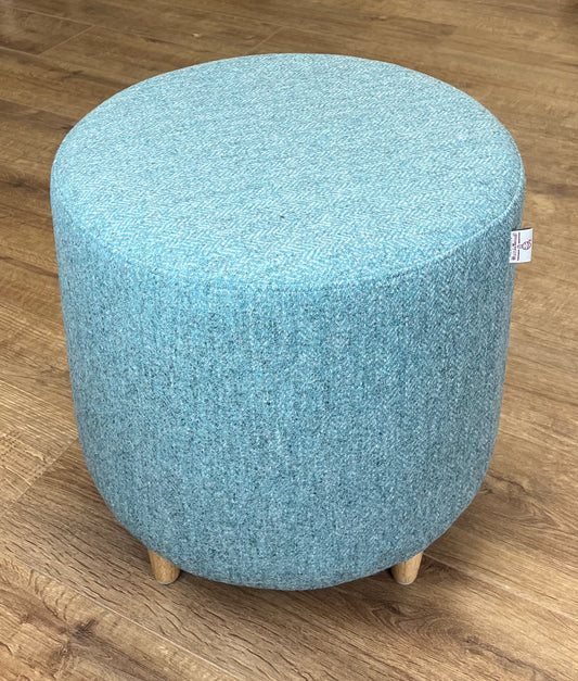 Light Blue & Grey Herringbone Harris Tweed Chunky Footstool