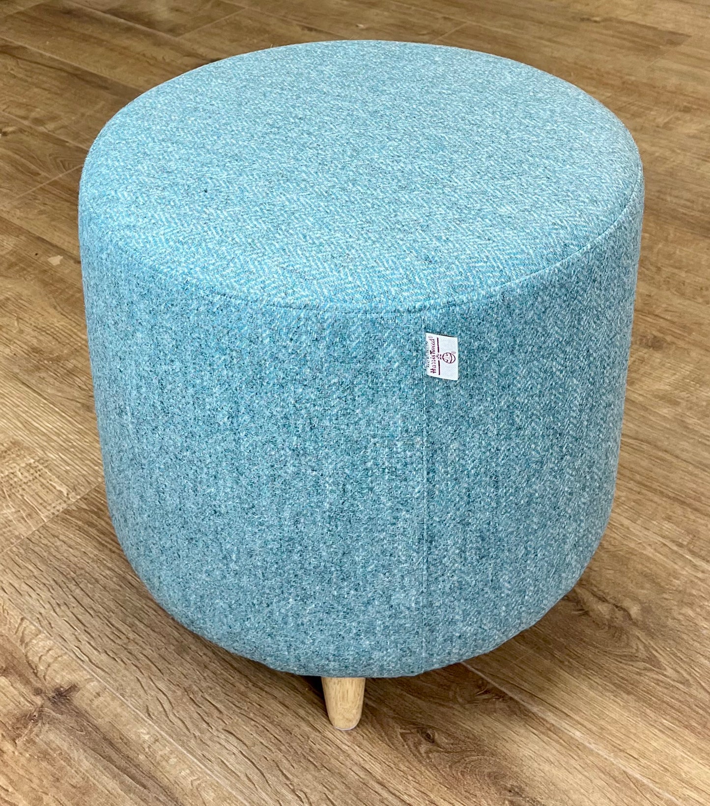 Light Blue & Grey Herringbone Harris Tweed Chunky Footstool