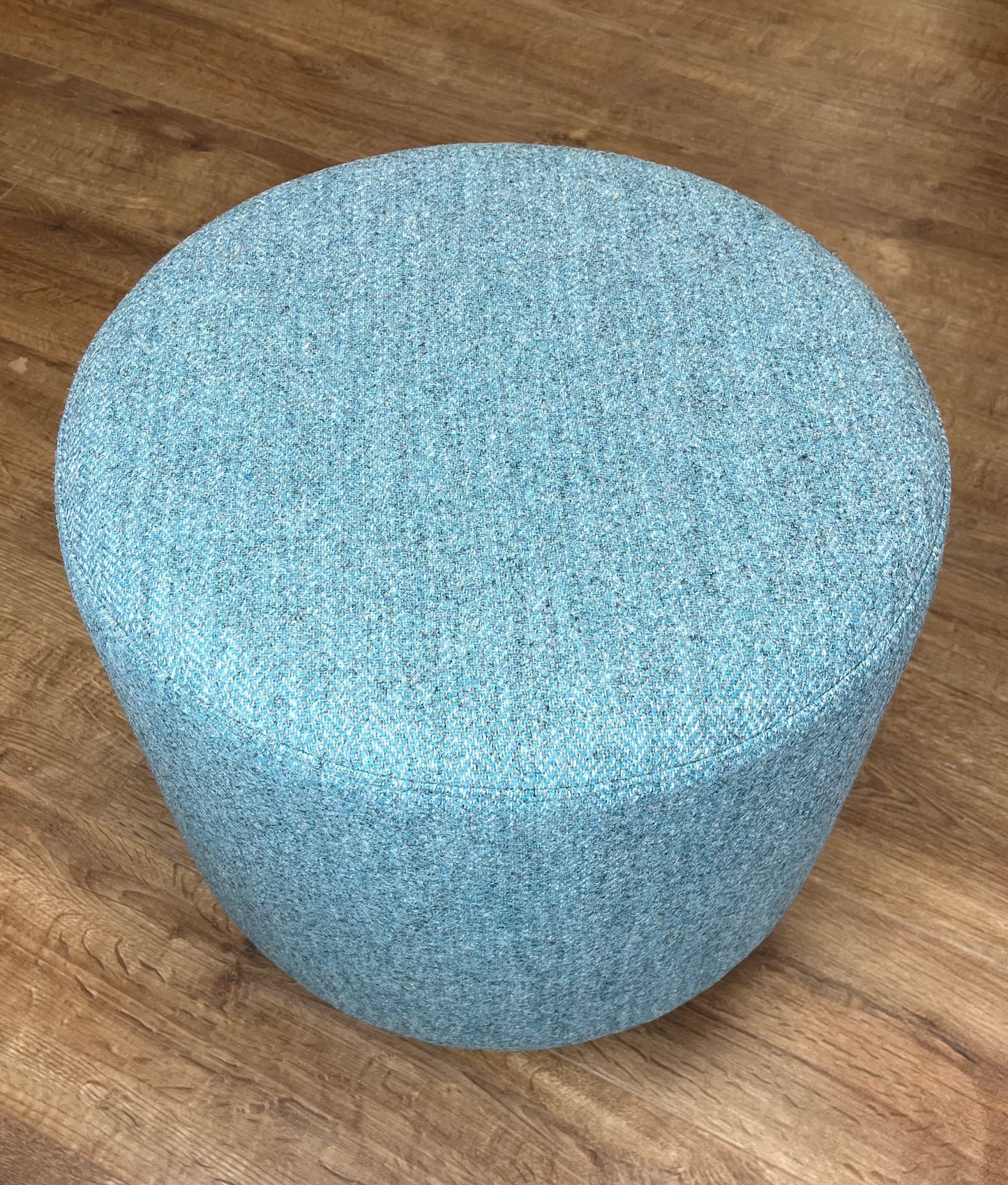 Light Blue & Grey Herringbone Harris Tweed Chunky Footstool