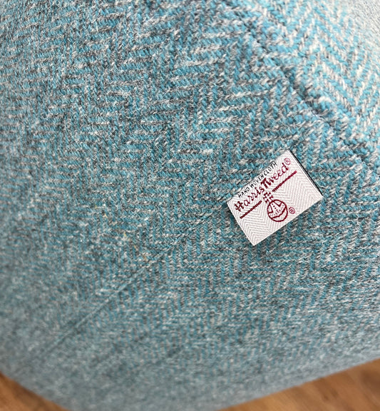 Light Blue & Grey Herringbone Harris Tweed Chunky Footstool