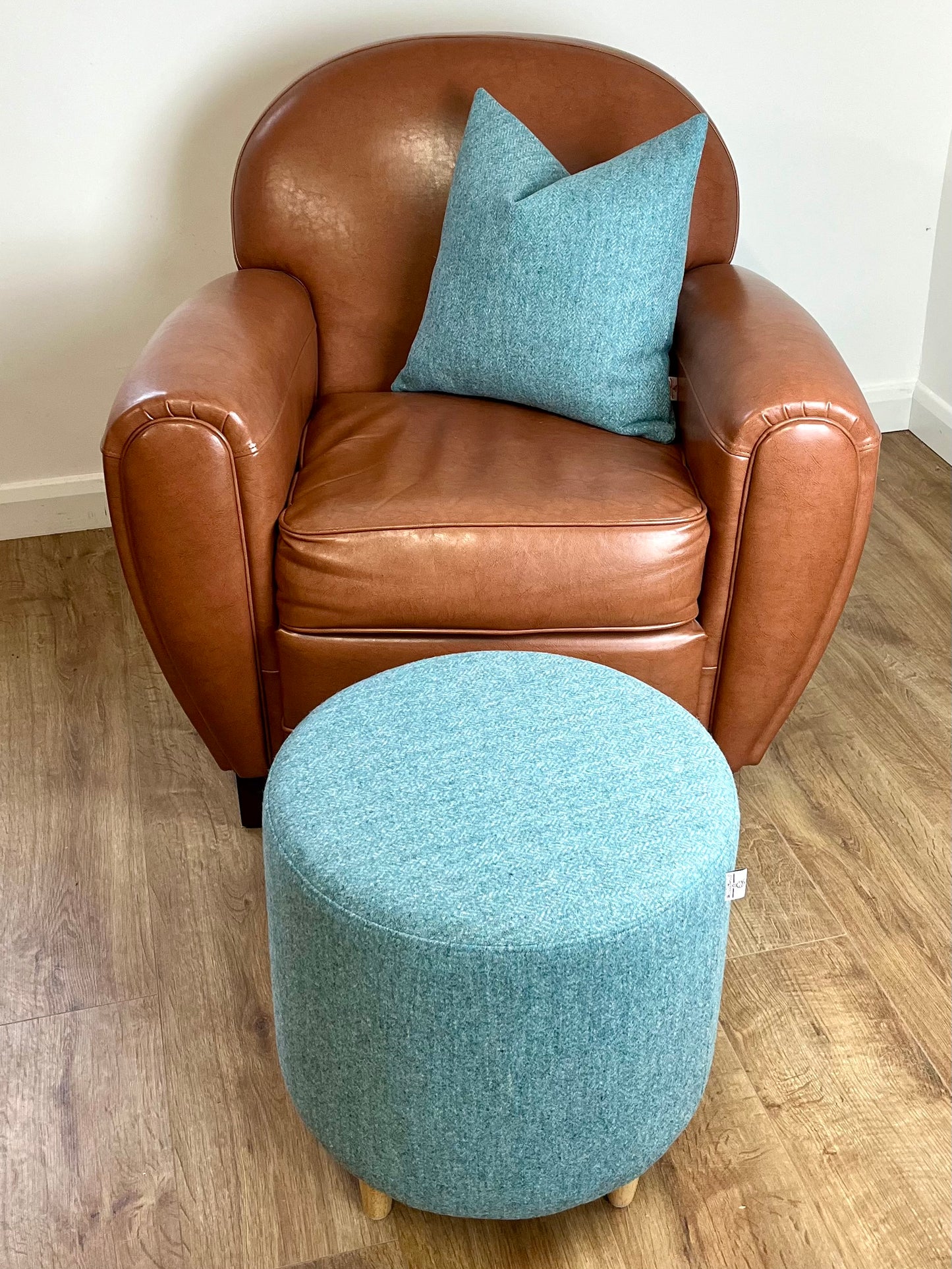 Light Blue & Grey Herringbone Harris Tweed Chunky Footstool