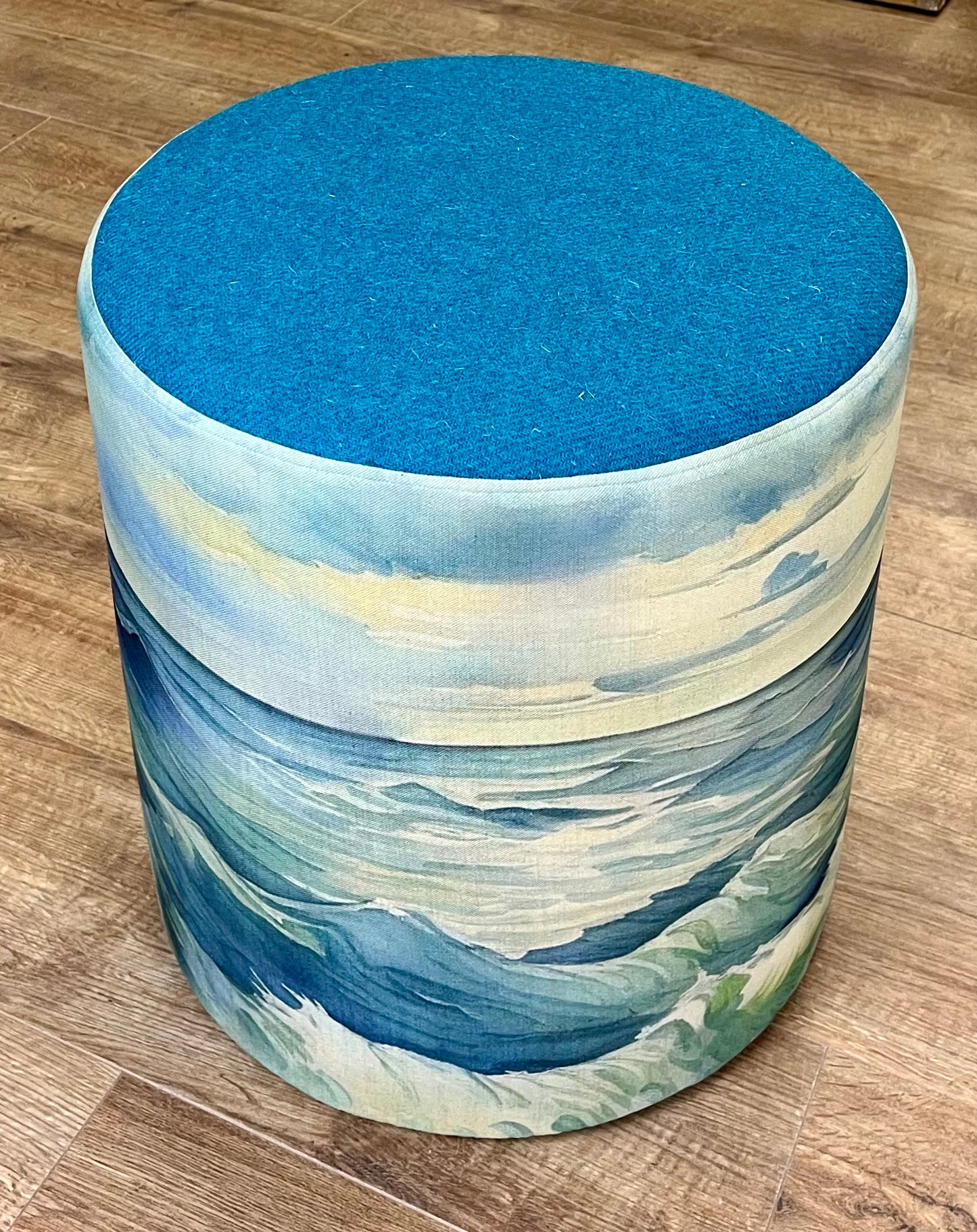 Stormy Sea and Teal Harris Tweed Large Chunky Stool