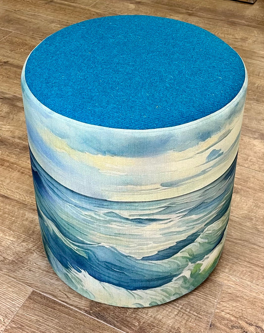 Stormy Sea and Teal Harris Tweed Large Chunky Stool