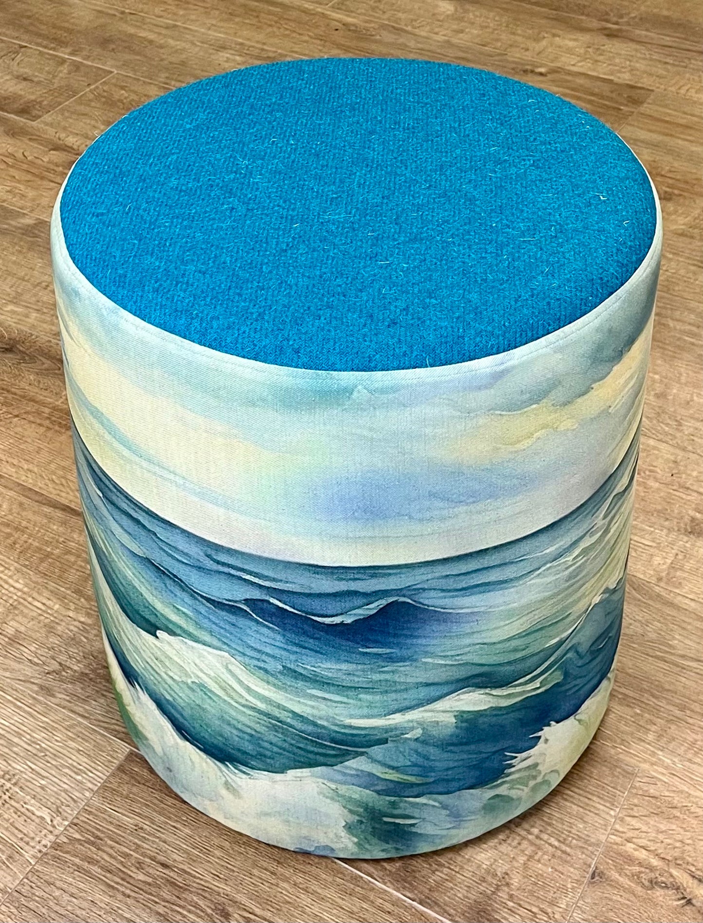 Stormy Sea and Teal Harris Tweed Large Chunky Stool