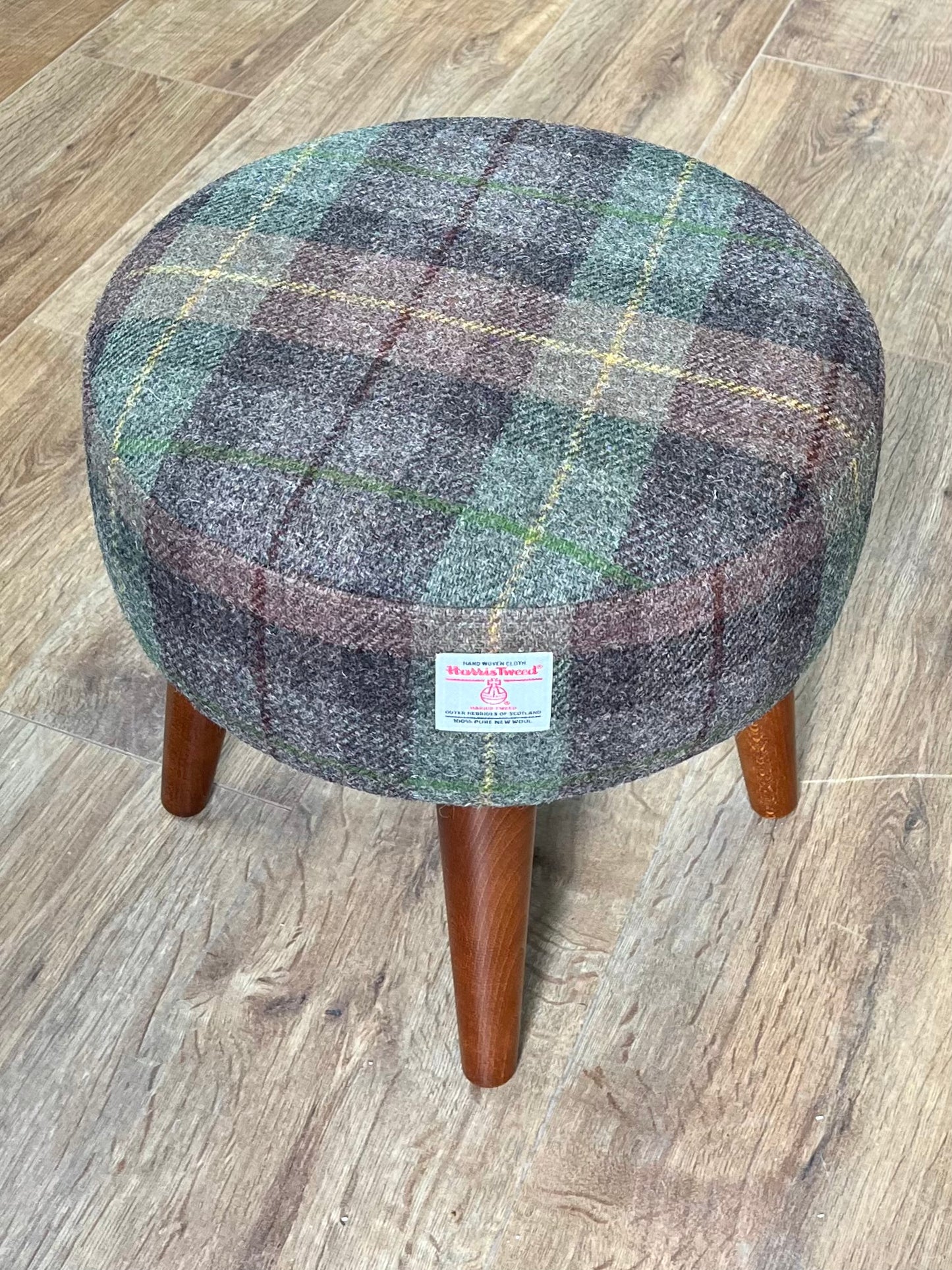 Brown and Green Tartan Harris Tweed Small Footstool