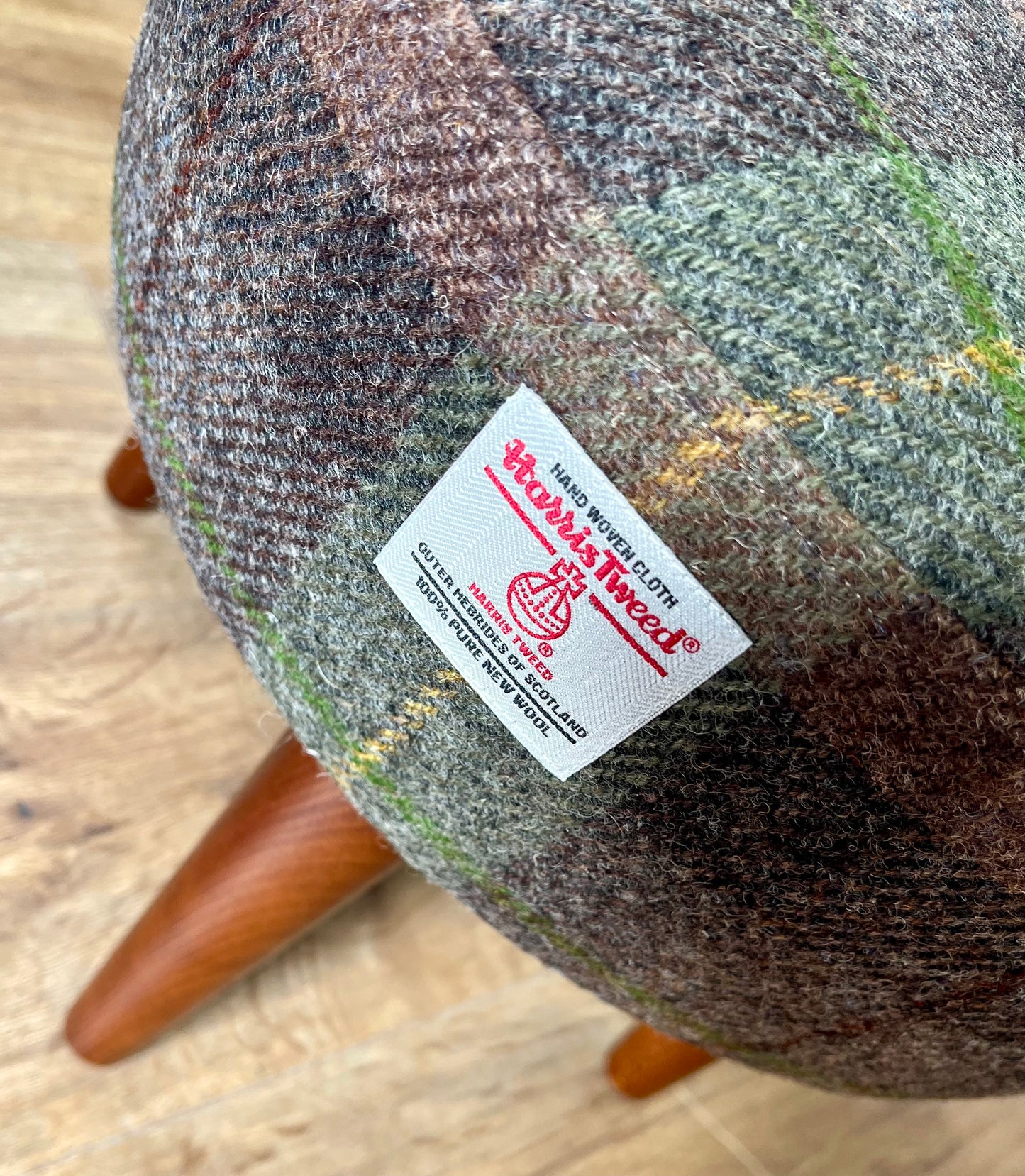 Brown and Green Tartan Harris Tweed Small Footstool