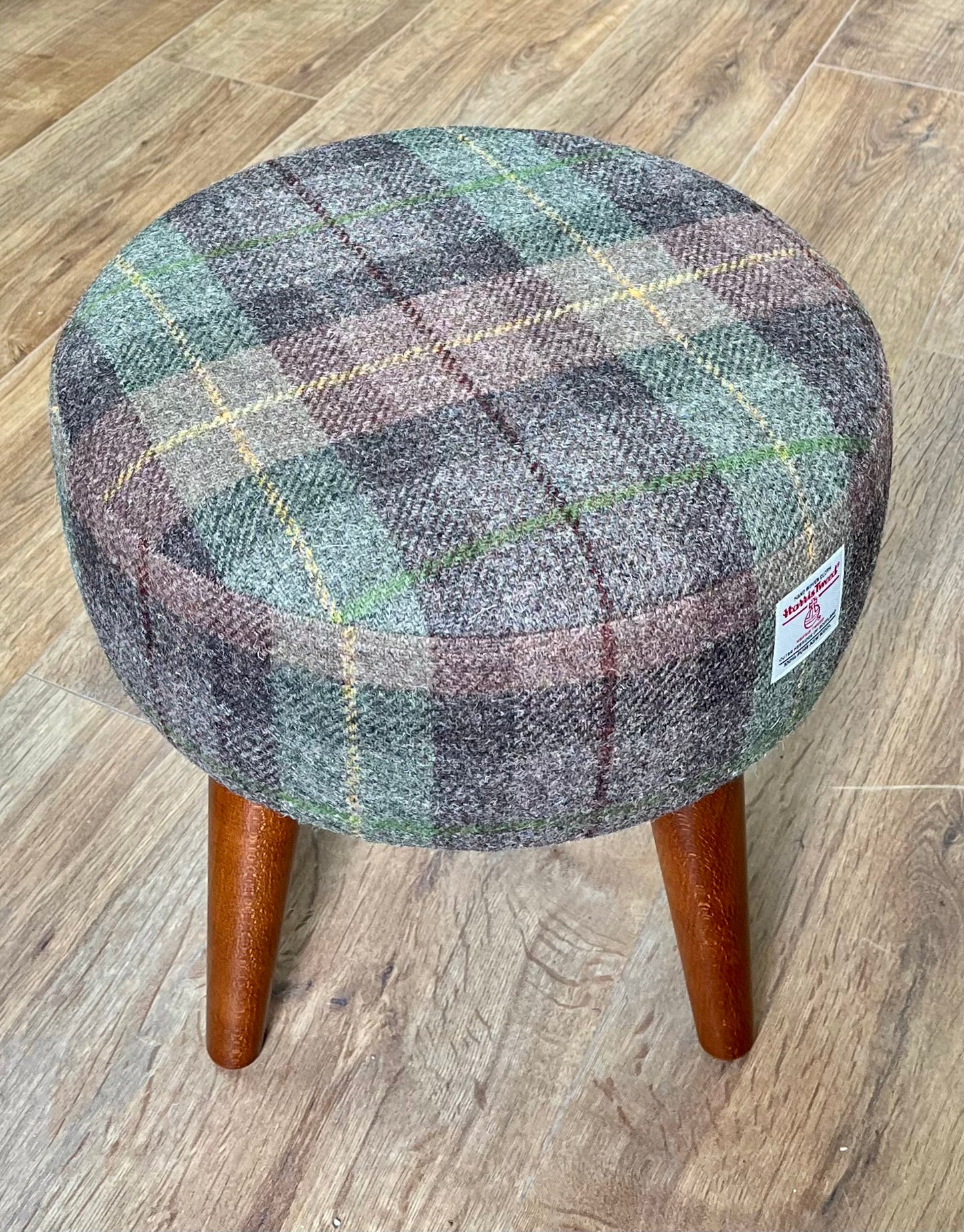 Brown and Green Tartan Harris Tweed Small Footstool