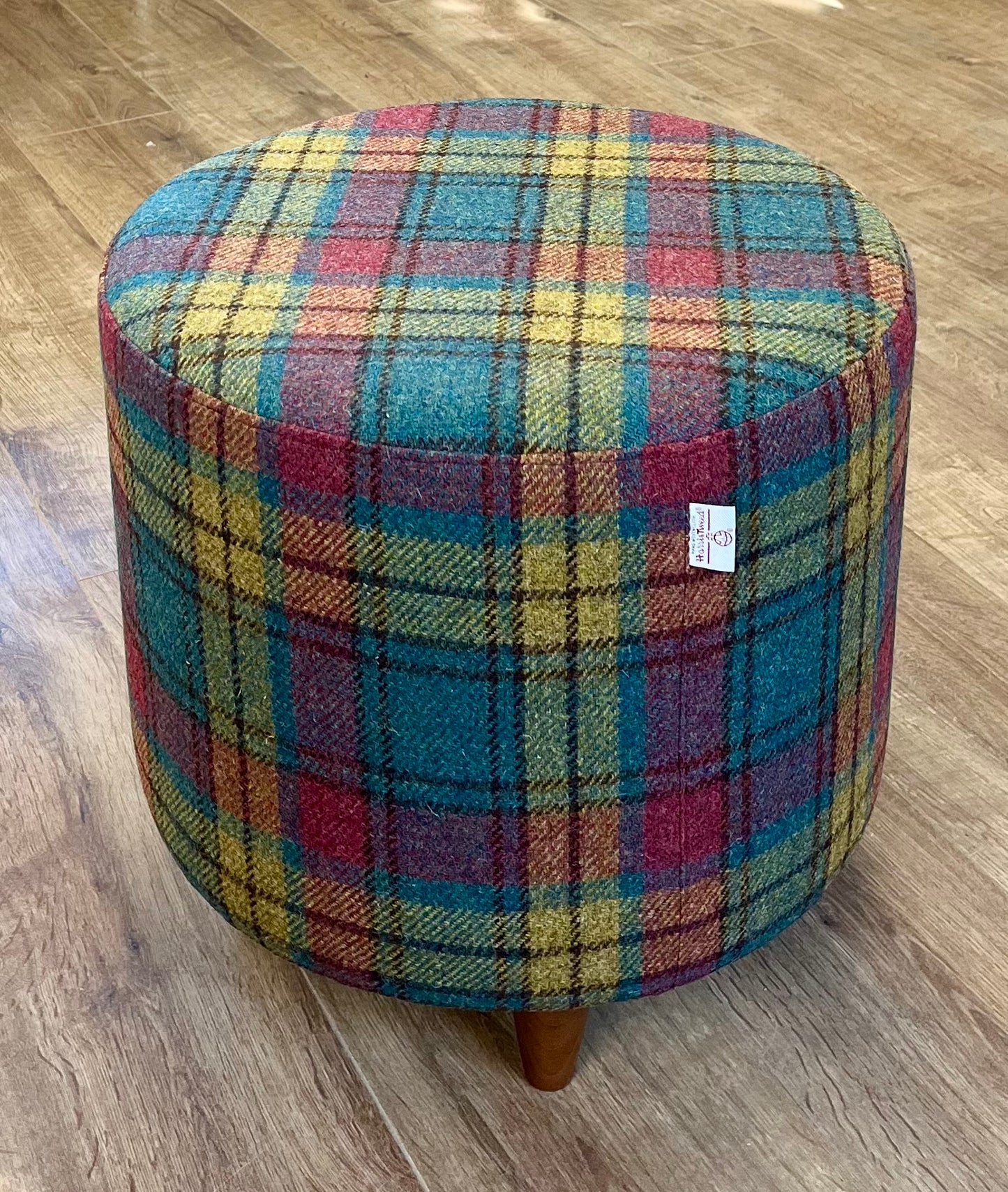 Green, Red & Mustard Tartan Harris Tweed Chunky Footstool