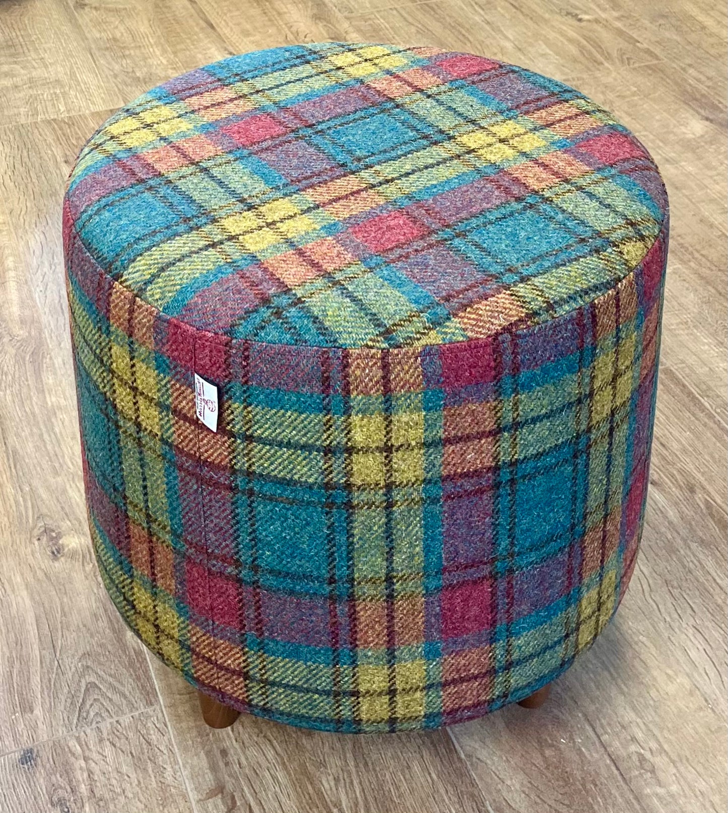 Green, Red & Mustard Tartan Harris Tweed Chunky Footstool
