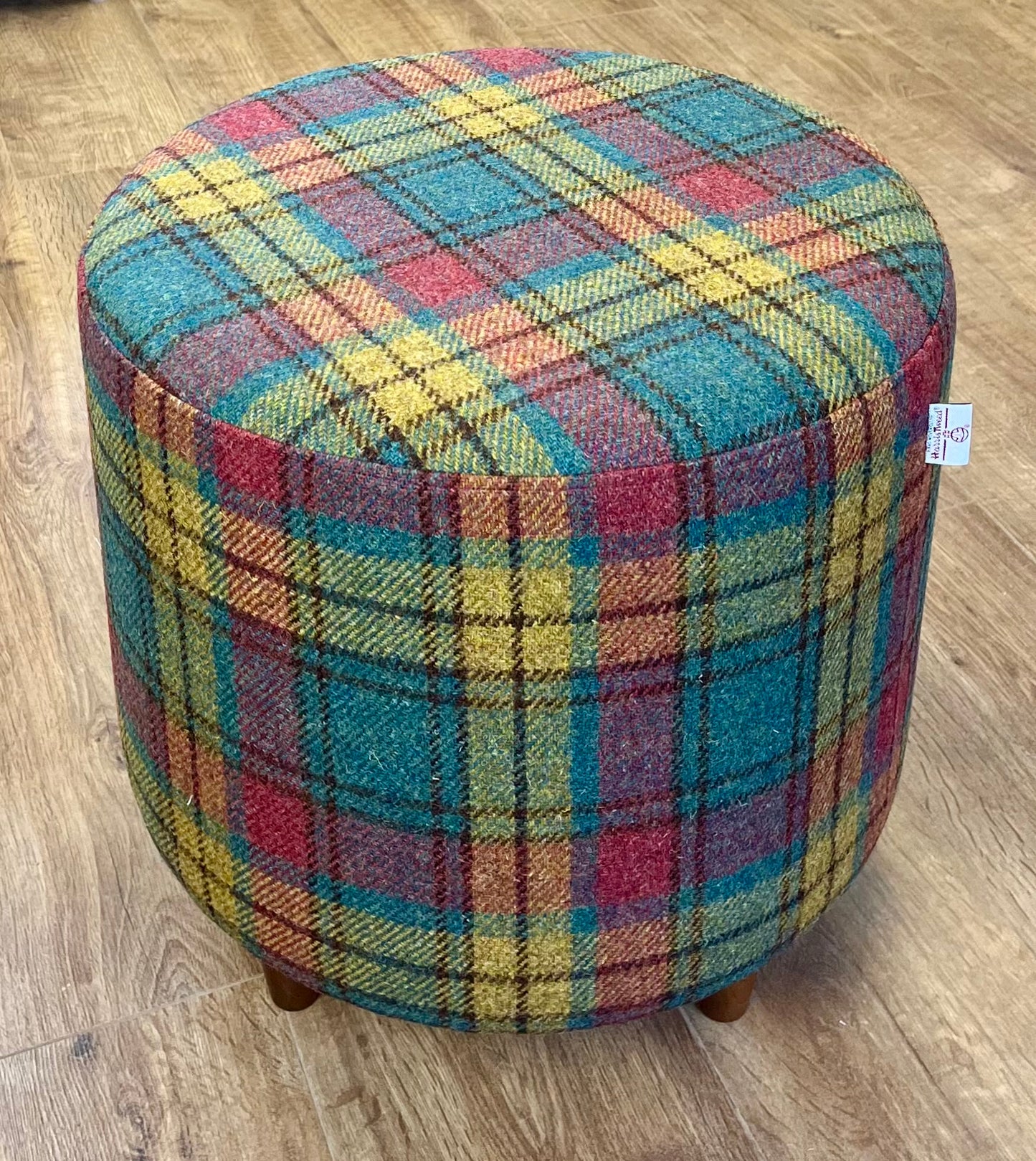 Green, Red & Mustard Tartan Harris Tweed Chunky Footstool