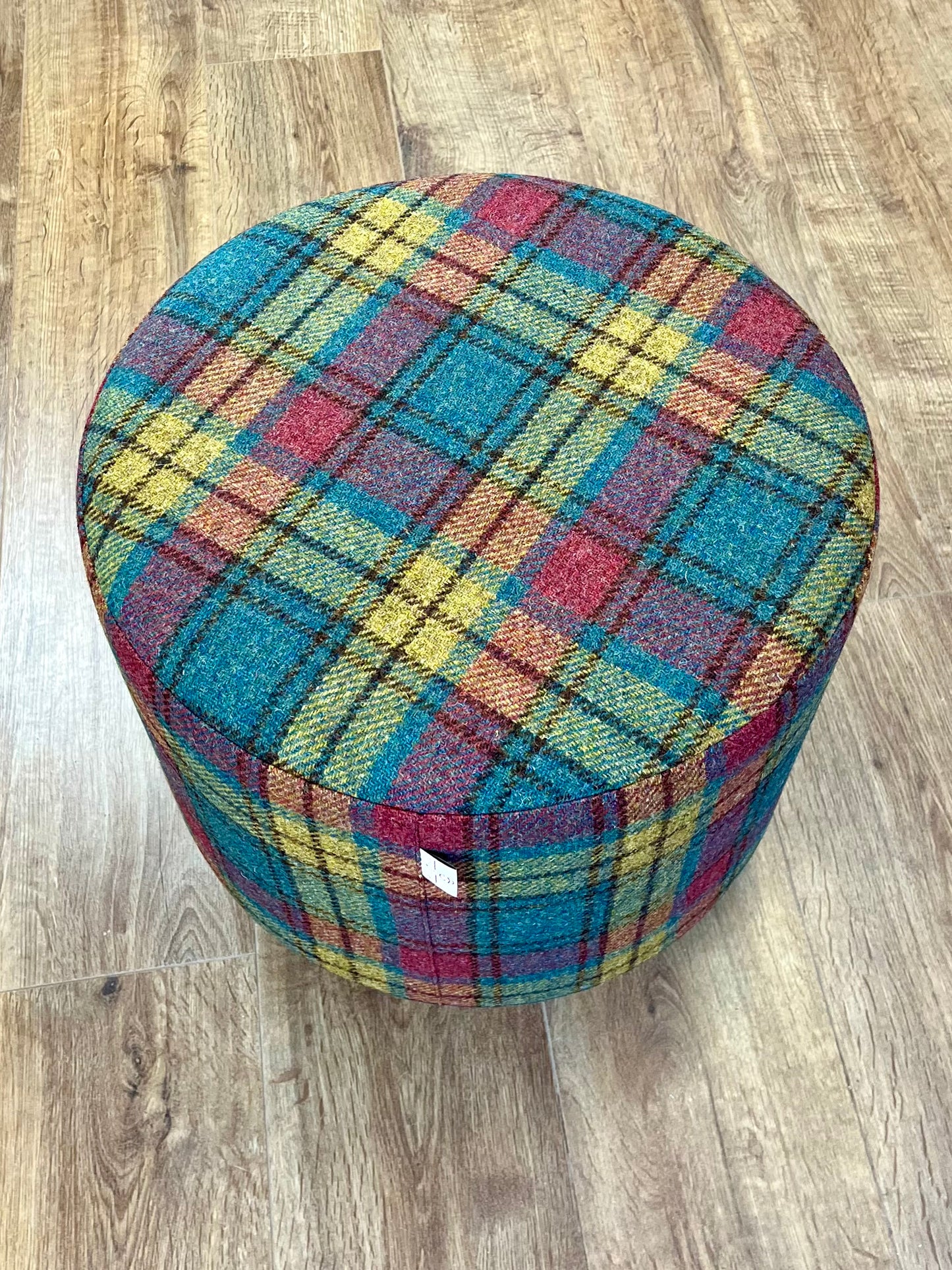 Green, Red & Mustard Tartan Harris Tweed Chunky Footstool