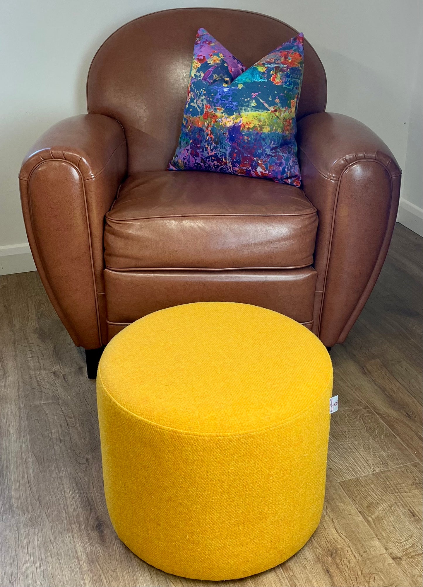 Yellow Harris Tweed Floating Footstool