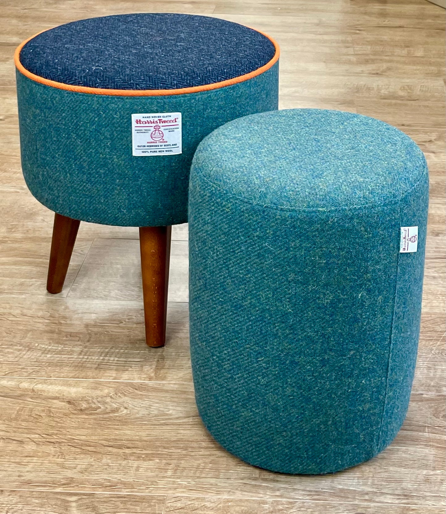Deep Green Harris Tweed Small Floating Footstool