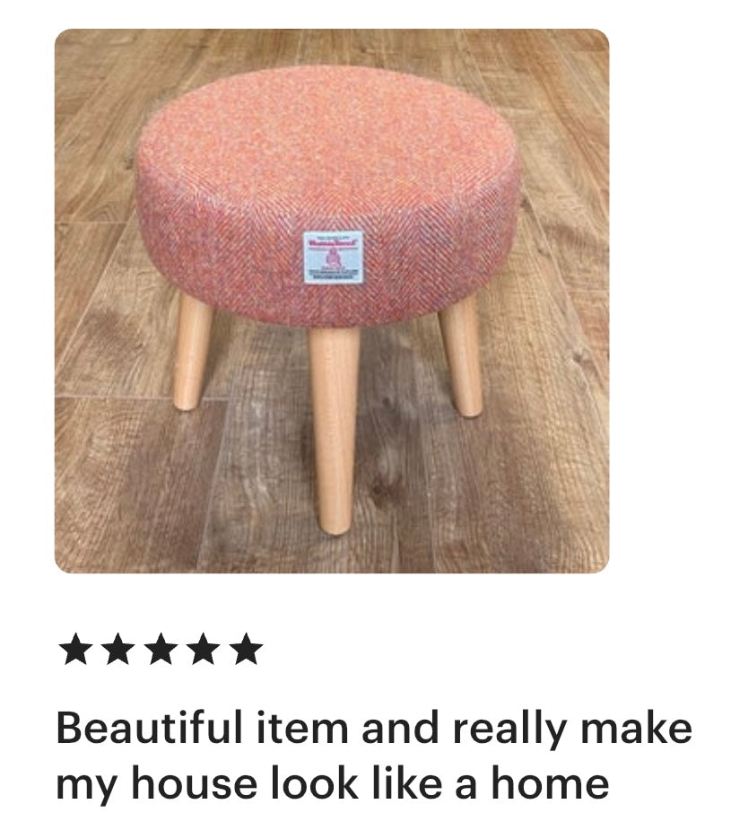 Burnt Orange Harris Tweed Footstool with Varnished Wooden Legs