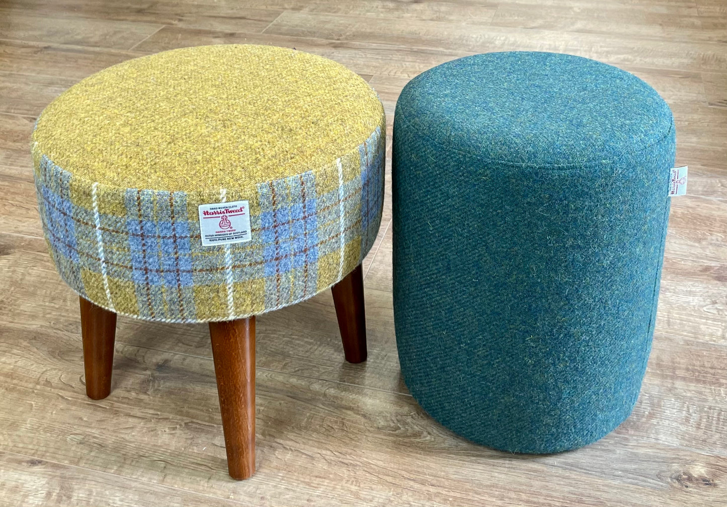Deep Green Harris Tweed Small Floating Footstool