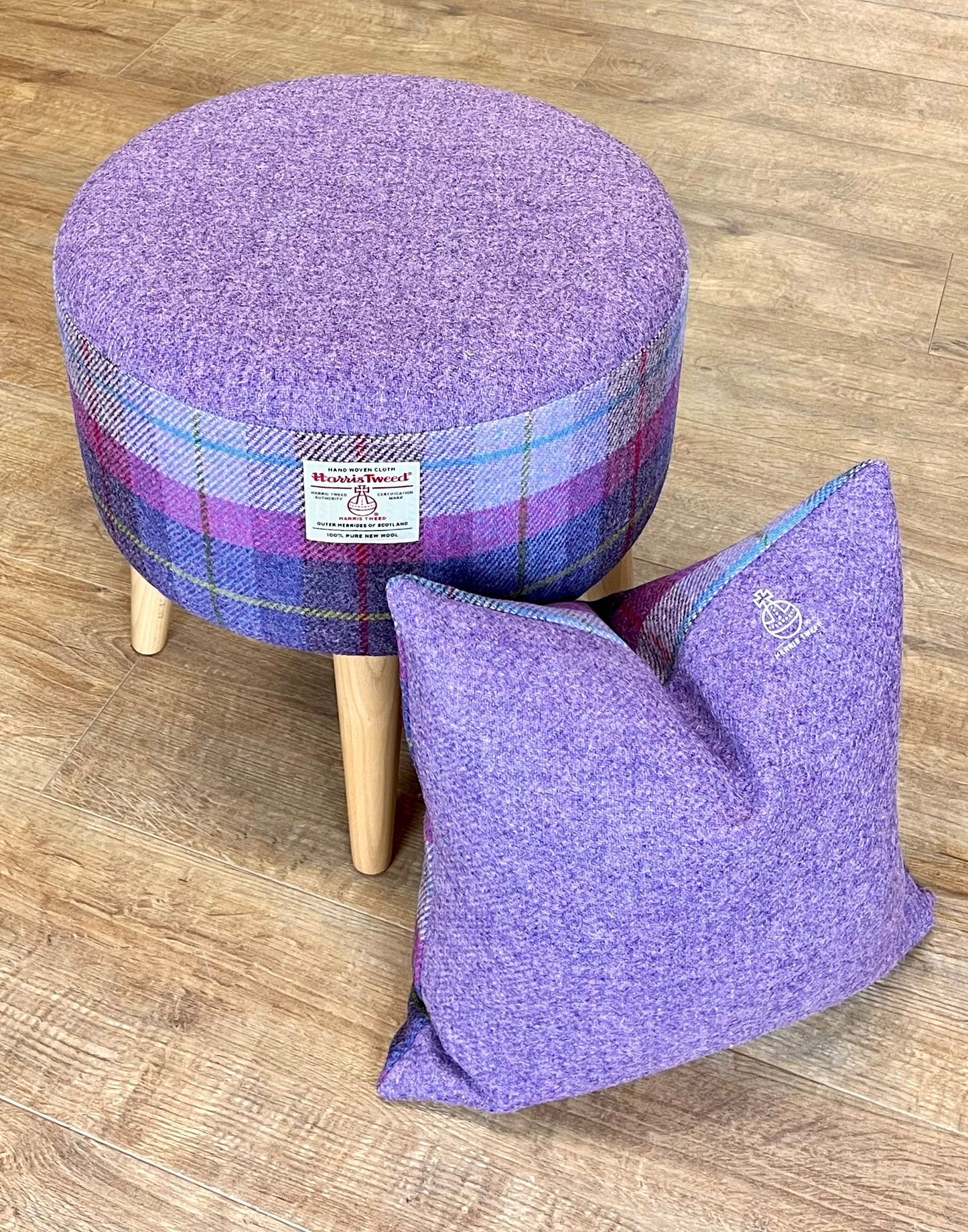Special Edition Tartan and Lilac Harris Tweed Orb Cushion 16"
