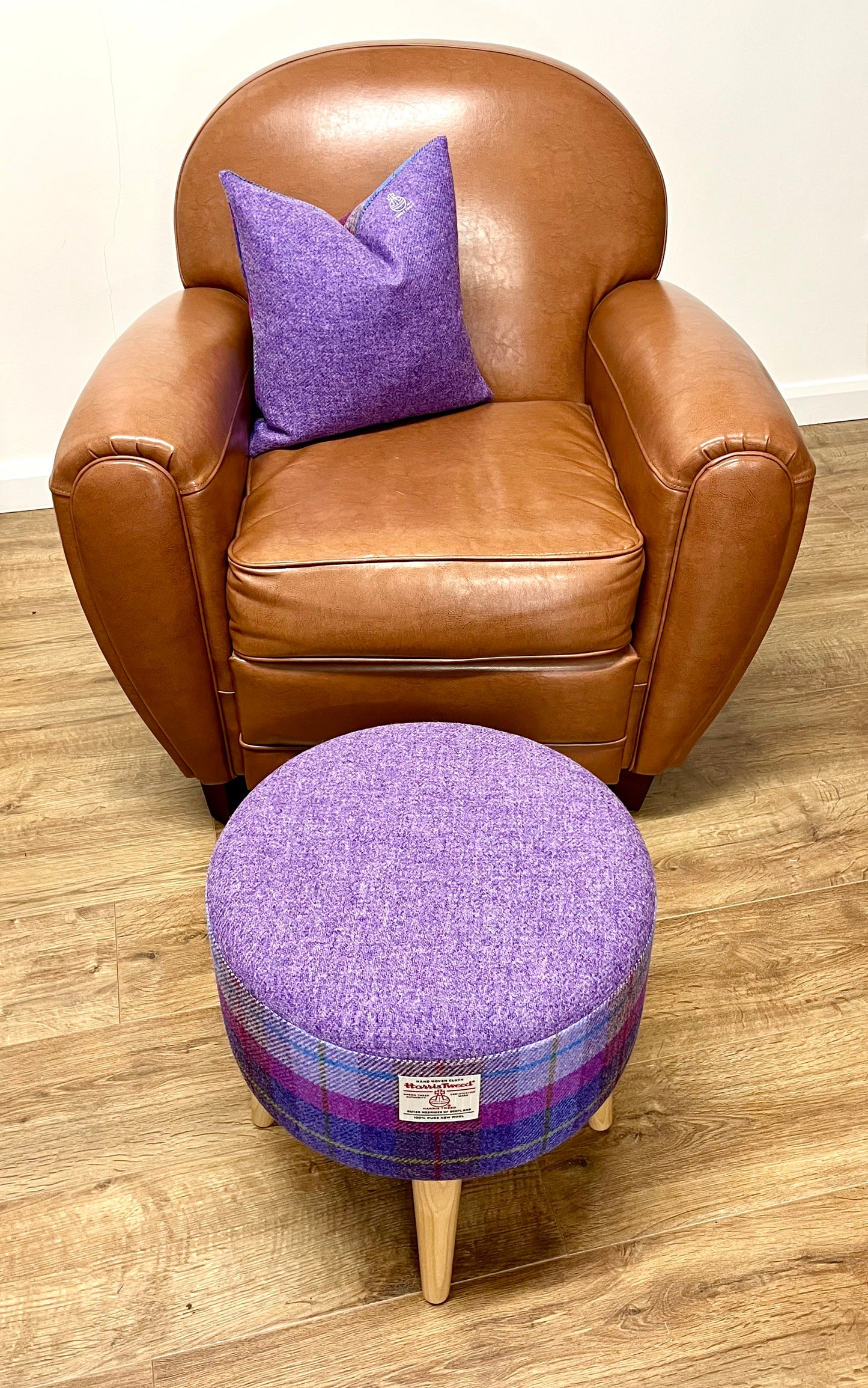 Special Edition Tartan and Lilac Harris Tweed Orb Cushion 16"