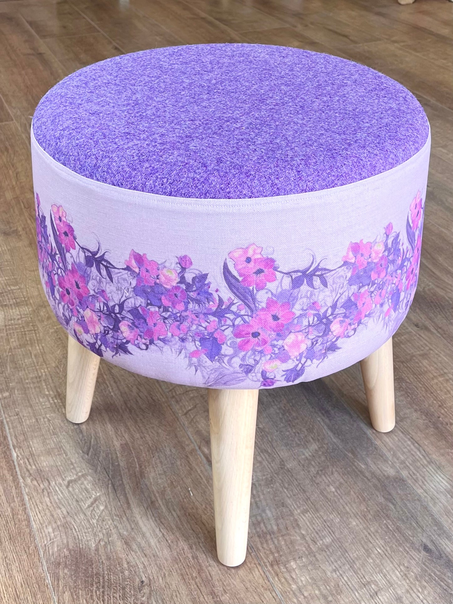 Lilac Vines Linen and Harris Tweed Footstool