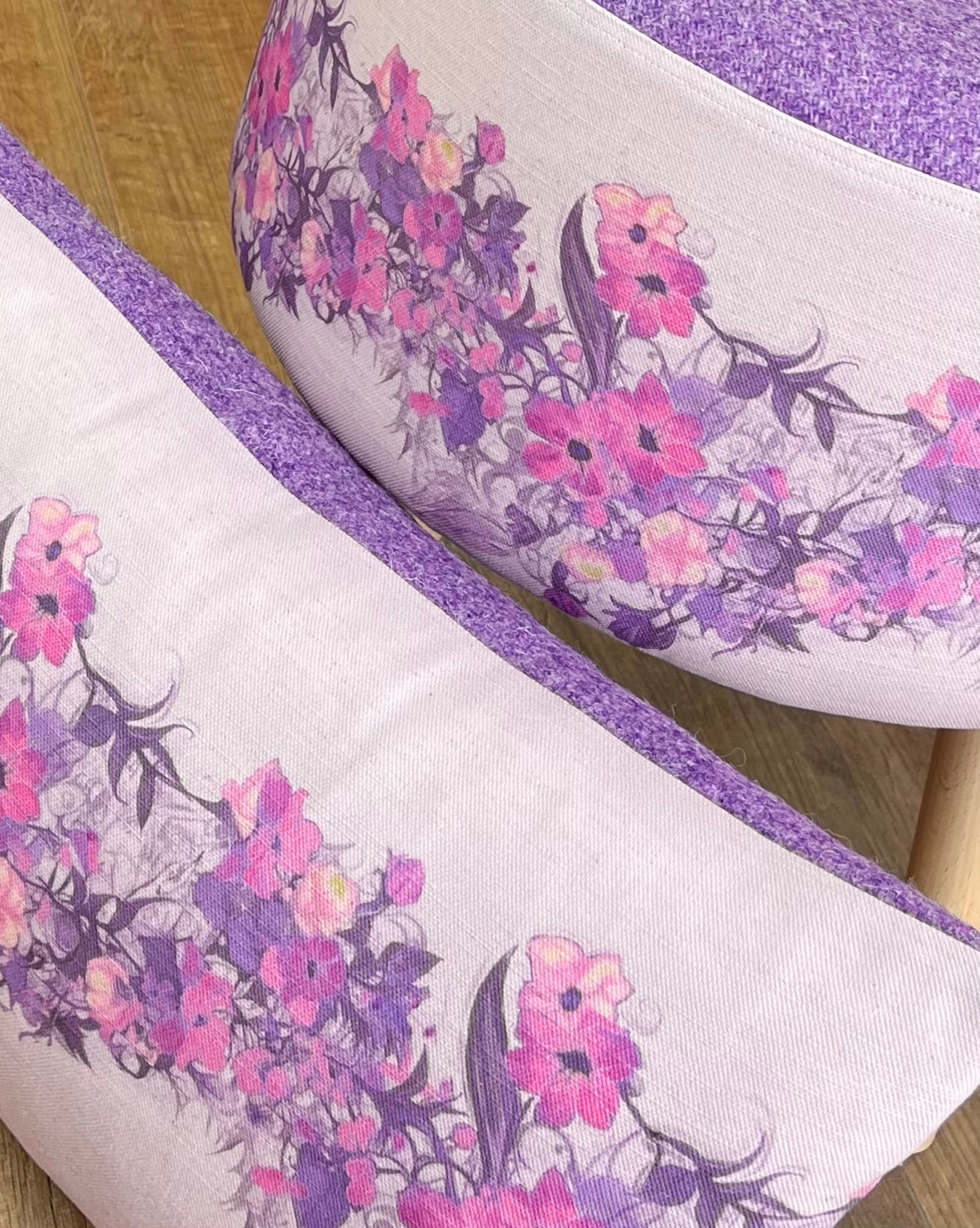 Lilac Vines Linen and Harris Tweed Footstool