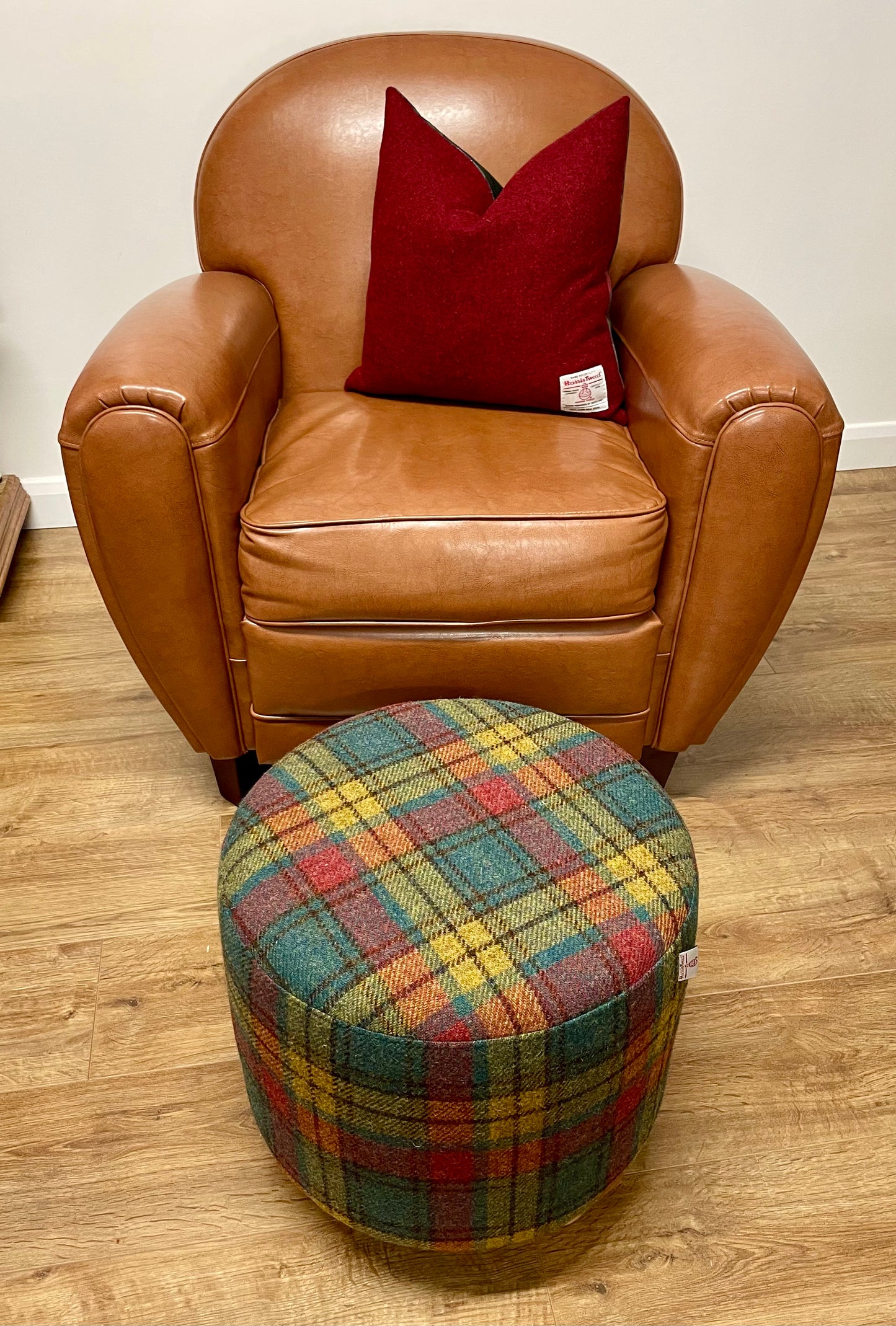 Tartan Harris Tweed Stumpy Footstool