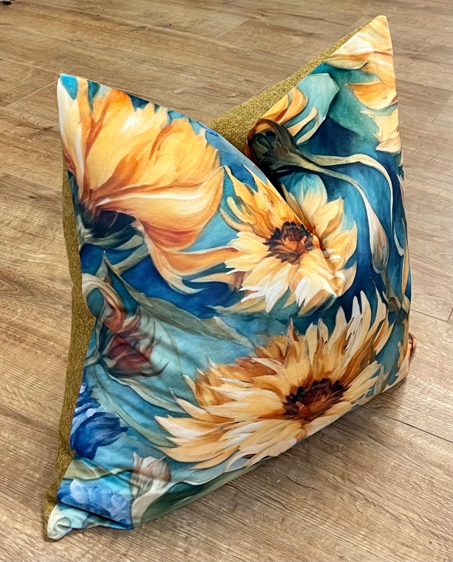 Sunflower Velvet and Mustard Harris Tweed Cushion 20”