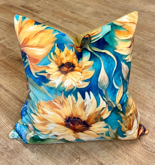 Sunflower Velvet and Mustard Harris Tweed Cushion 20”