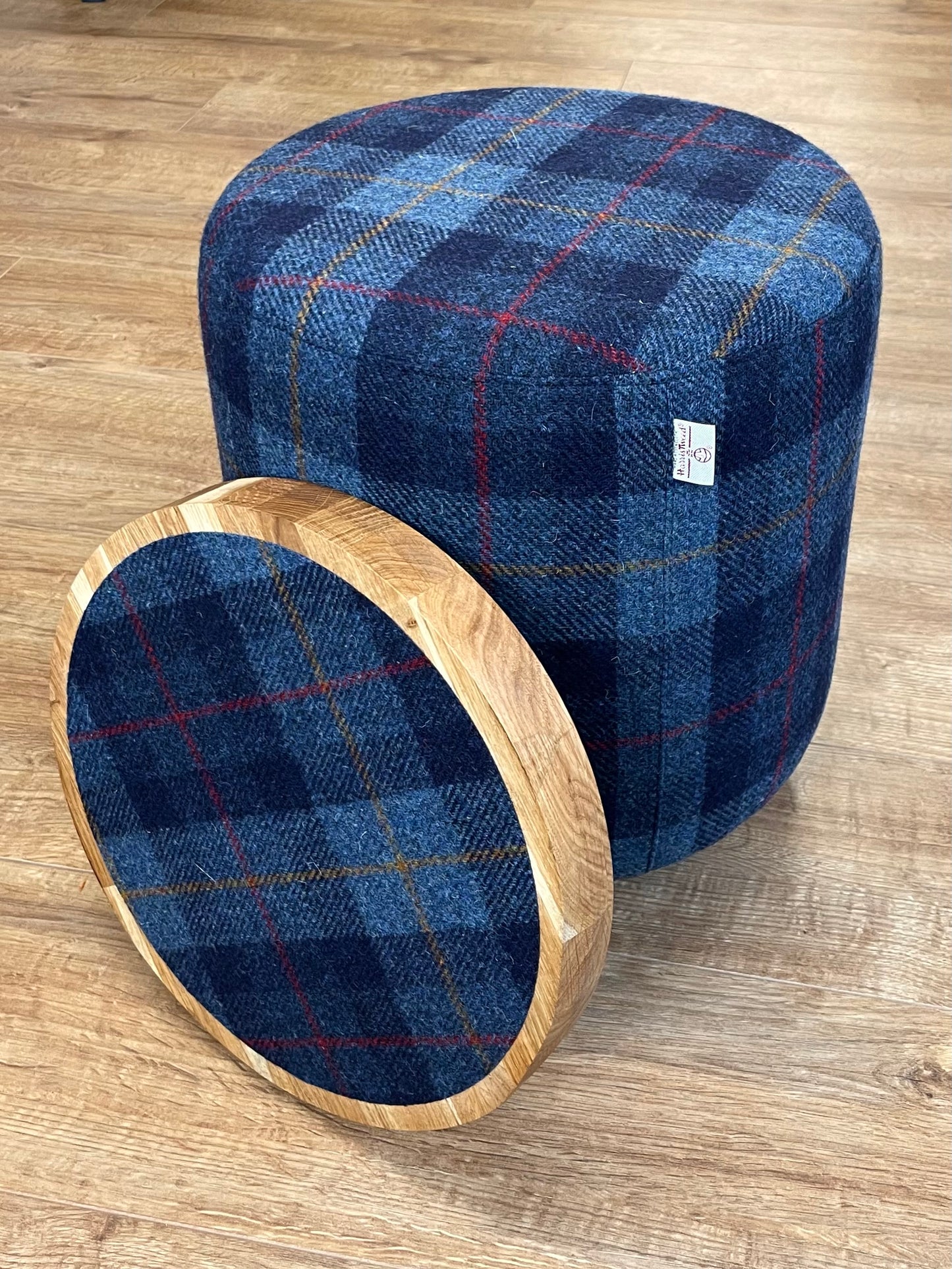 Personalised Blue Tartan Harris Tweed ‘Wee Dram’ End Table Footstool