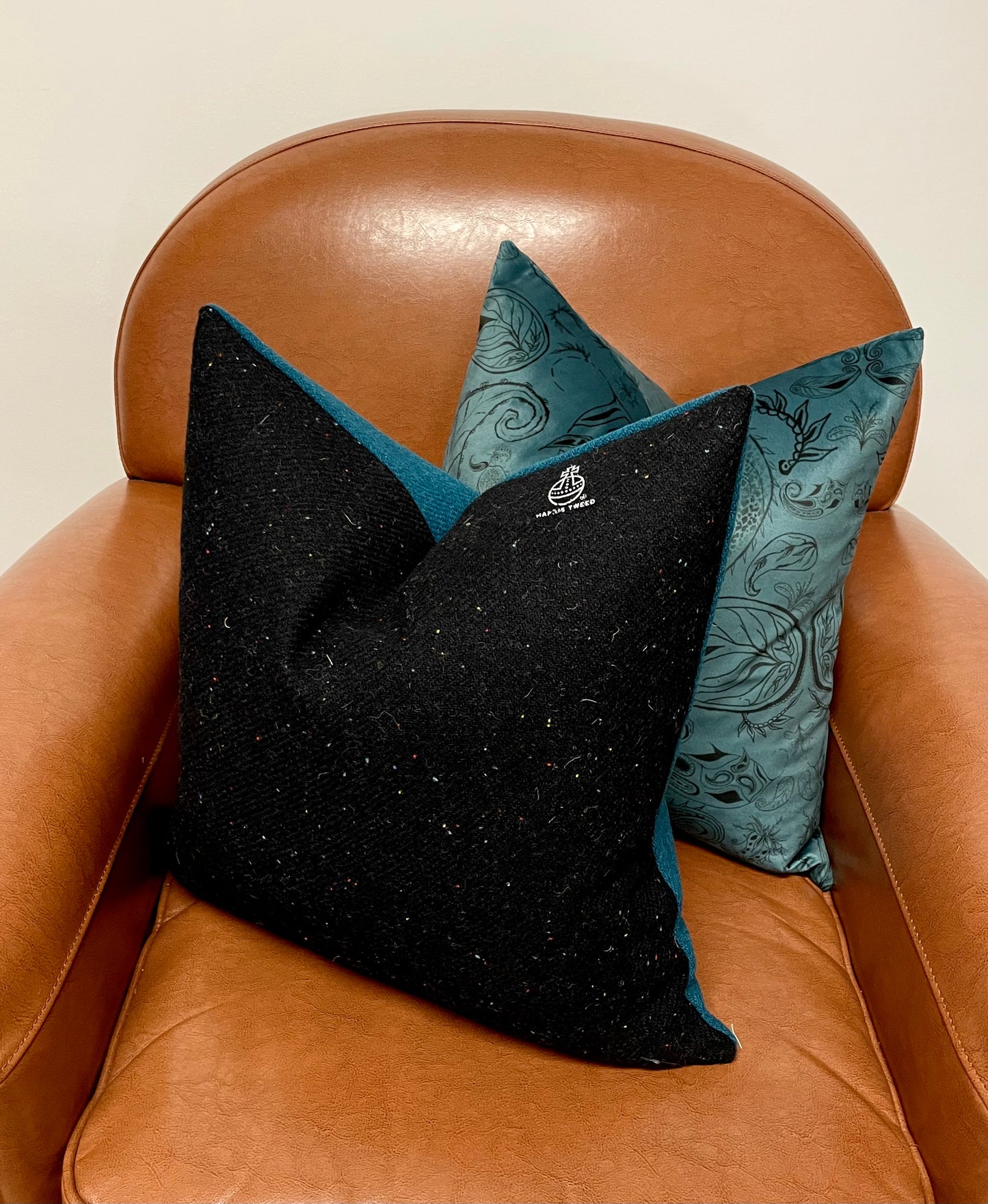 Special Edition Harris Tweed Black and Teal Orb Cushion - 18"