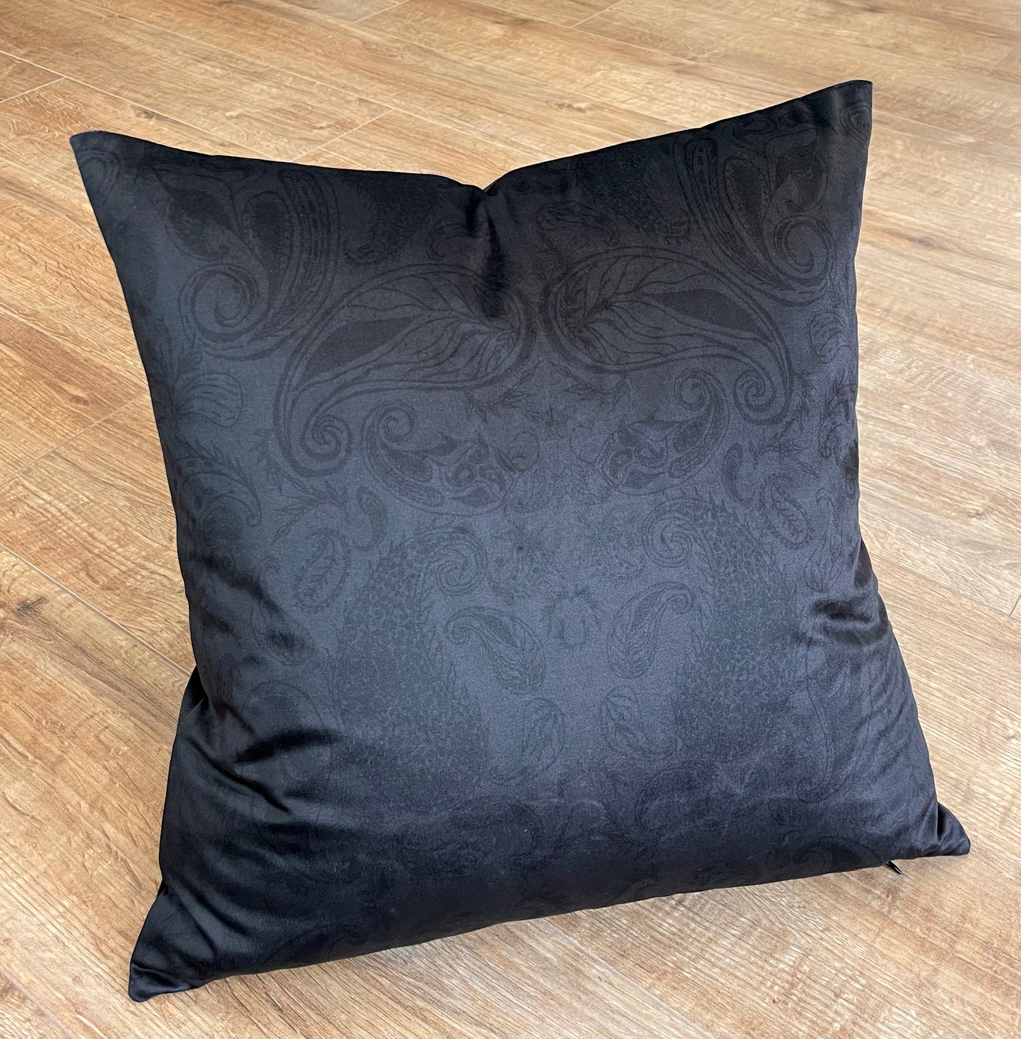 Black Paisley Print Velvet Cushion 20”