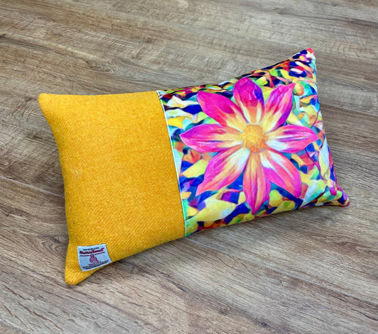 Arran Rainbow Flower Velvet and Harris Tweed Oblong Cushion