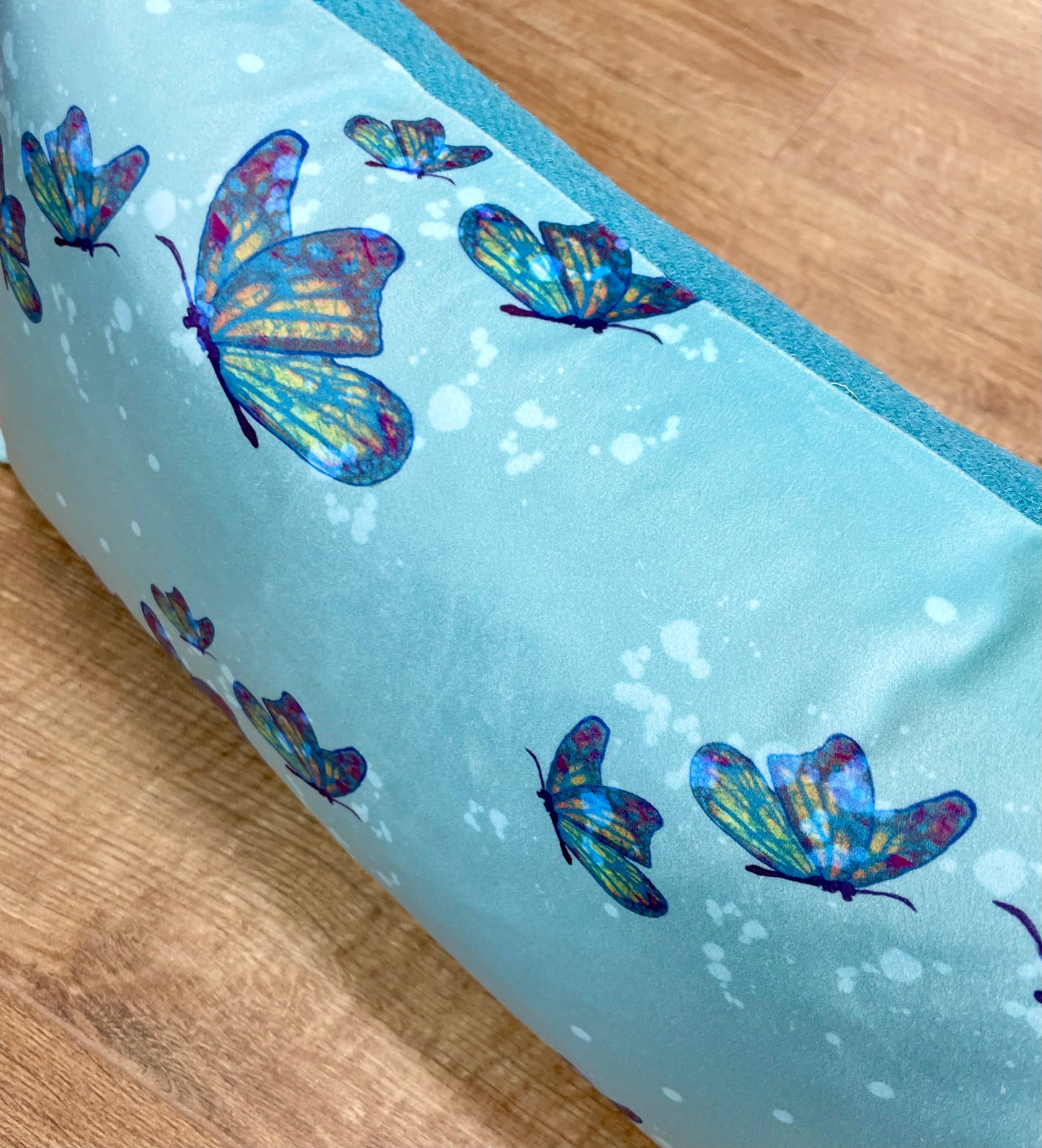 Butterfly in Rain Velvet and Turquoise Harris Tweed Oblong Cushion