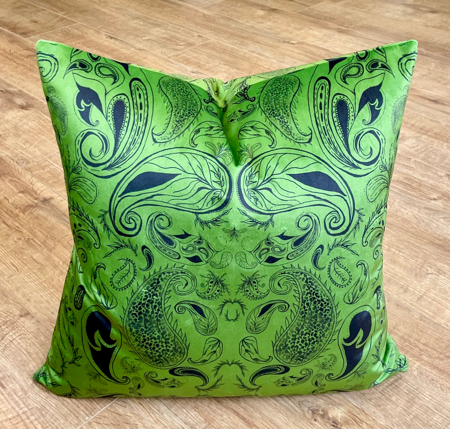 Moss Green Paisley Print Velvet Cushion 20”