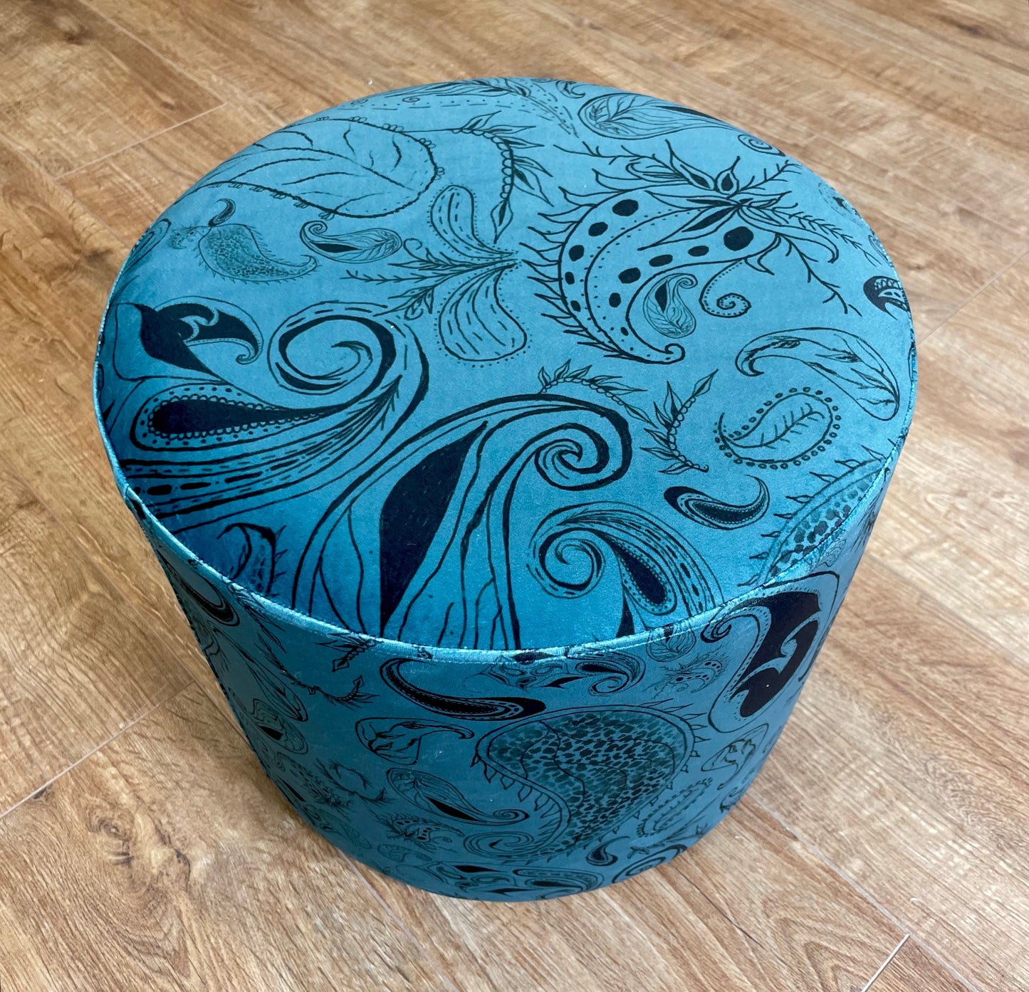 Blue Paisley Print Velvet Floating Footstool