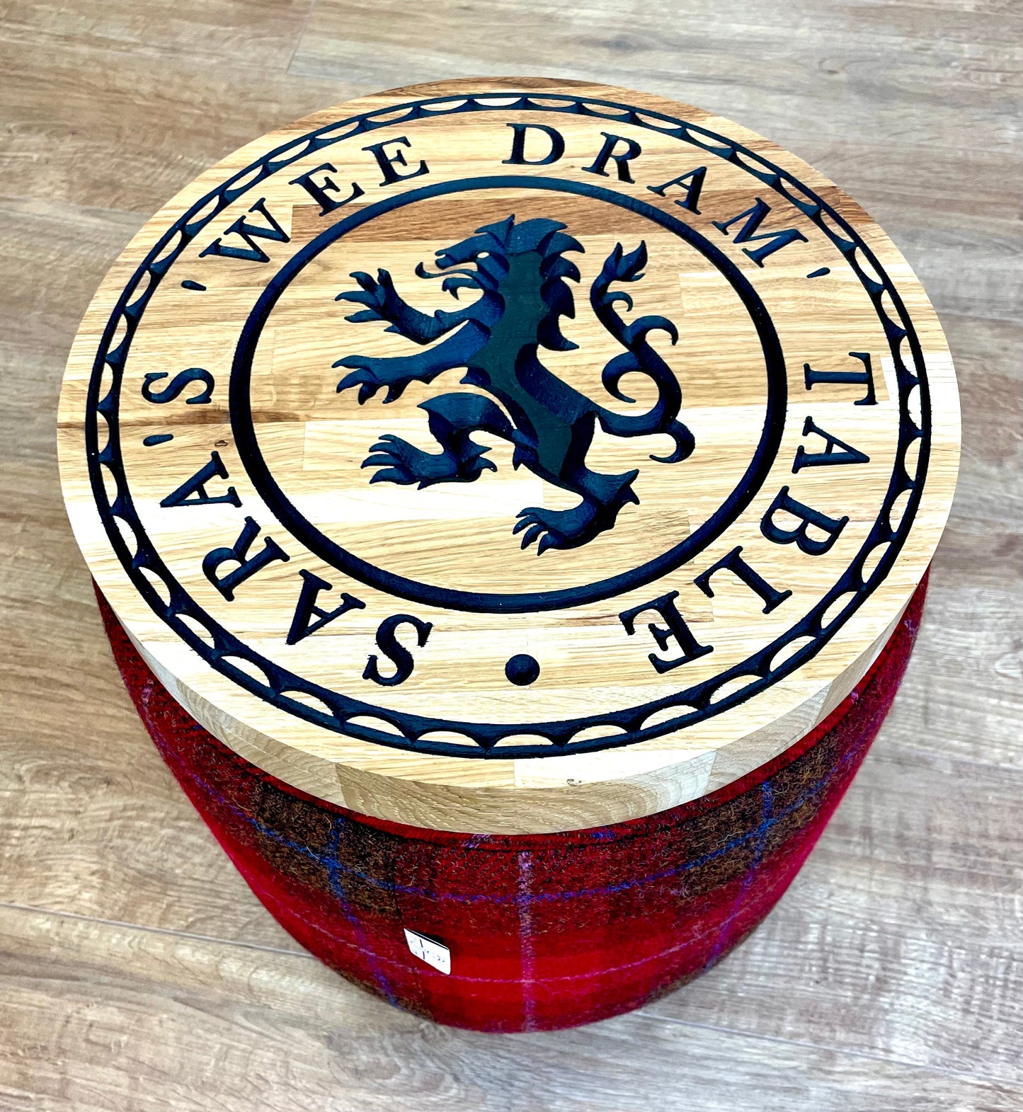 Personalised Red Tartan Harris Tweed ‘Wee Dram’ End Table Footstool