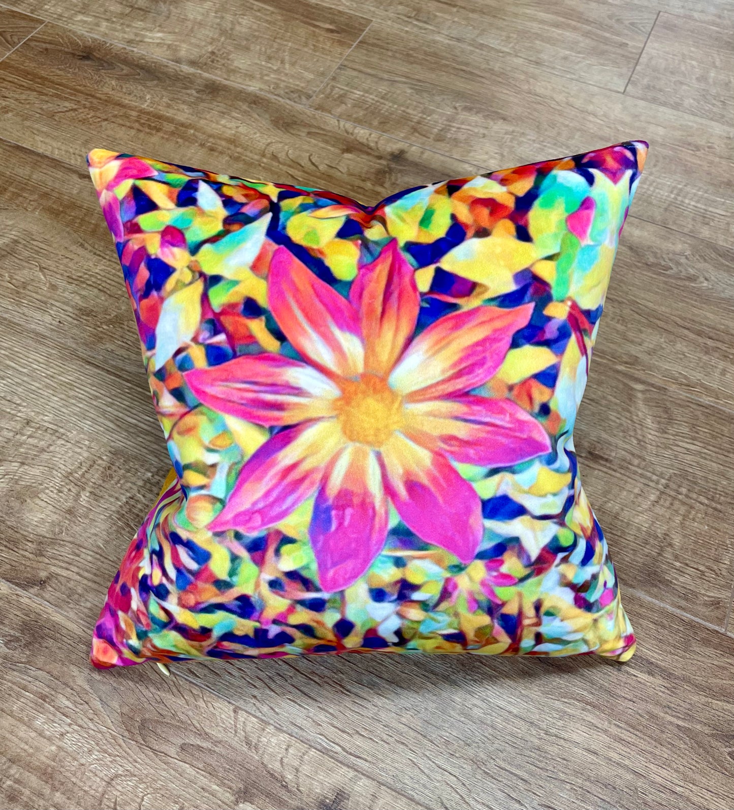 Arran Rainbow Flower Velvet and Harris Tweed Cushion 16”