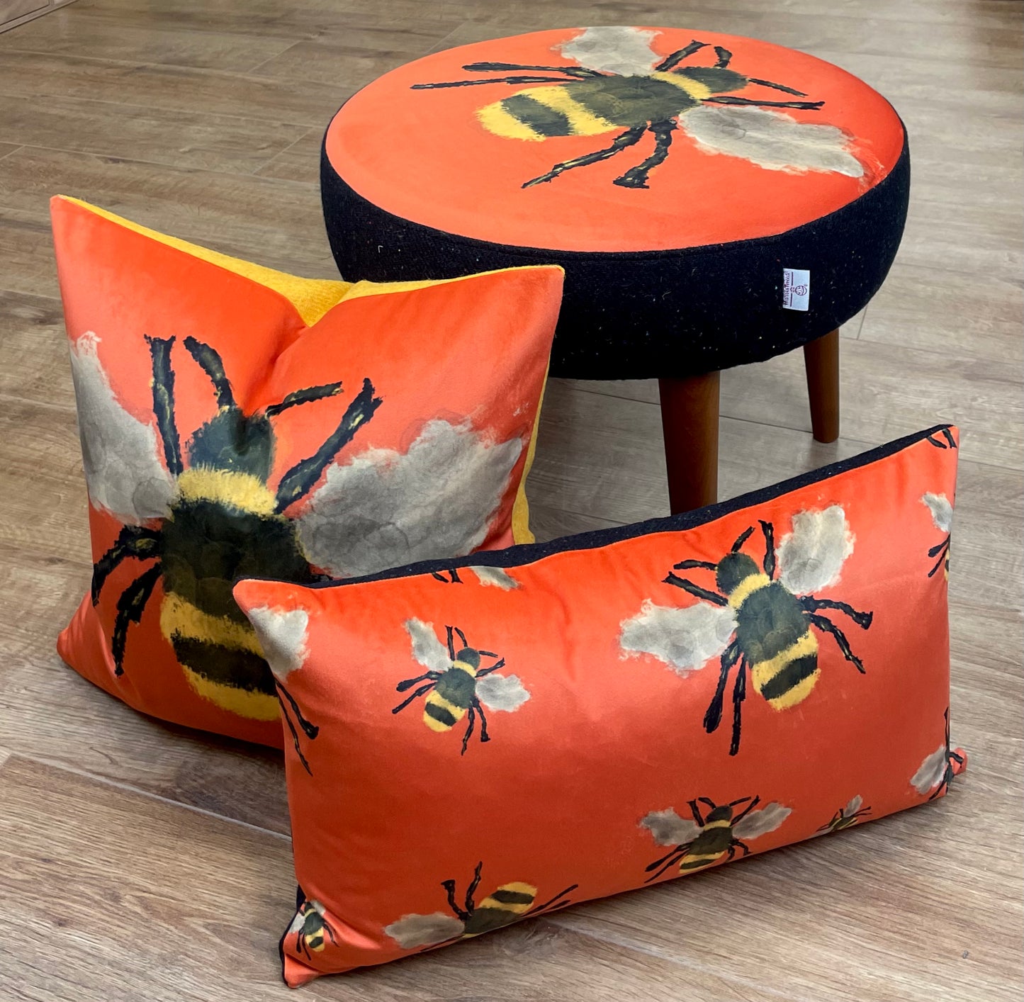 Buzzy Bee Velvet and Harris Tweed Oblong Cushion