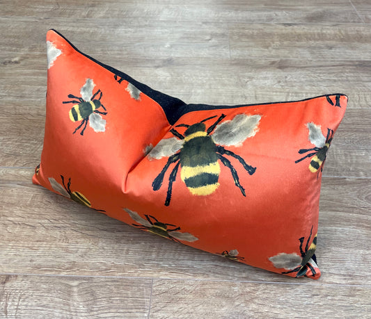 Buzzy Bee Velvet and Harris Tweed Oblong Cushion