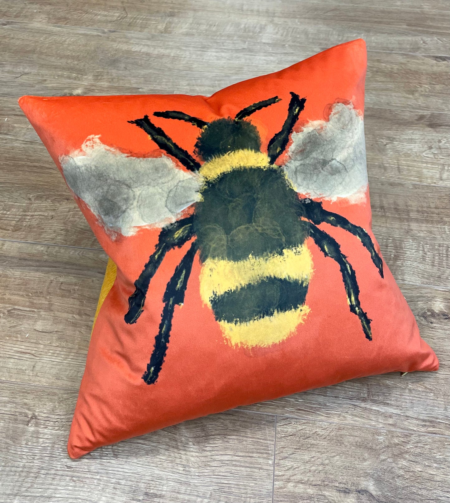 Bumble Bee Velvet and Yellow Harris Tweed Cushion 18”